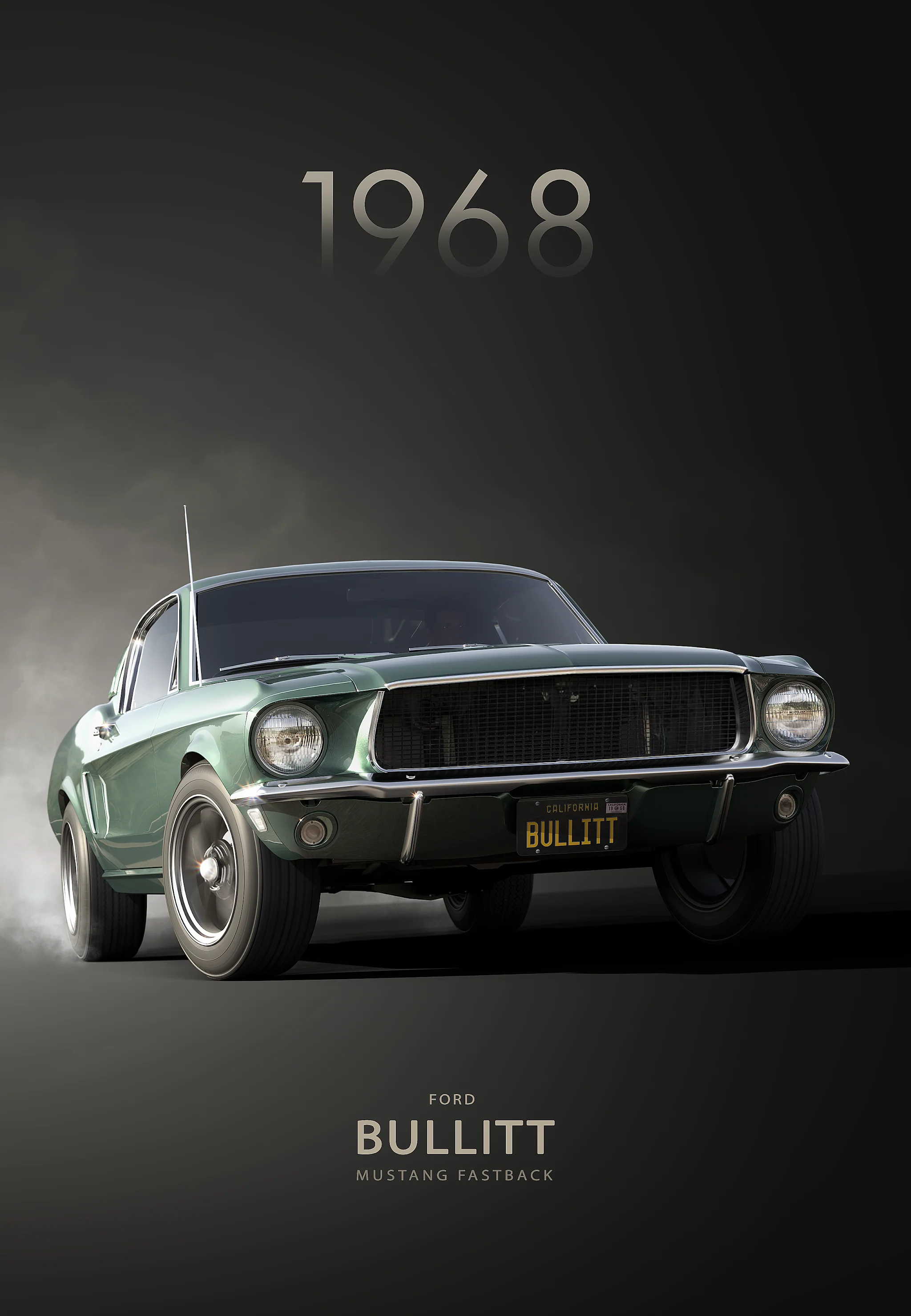 1968 Ford Mustang | Bullitt in Highland Green | Vintage Muscle Car Art - Image 4