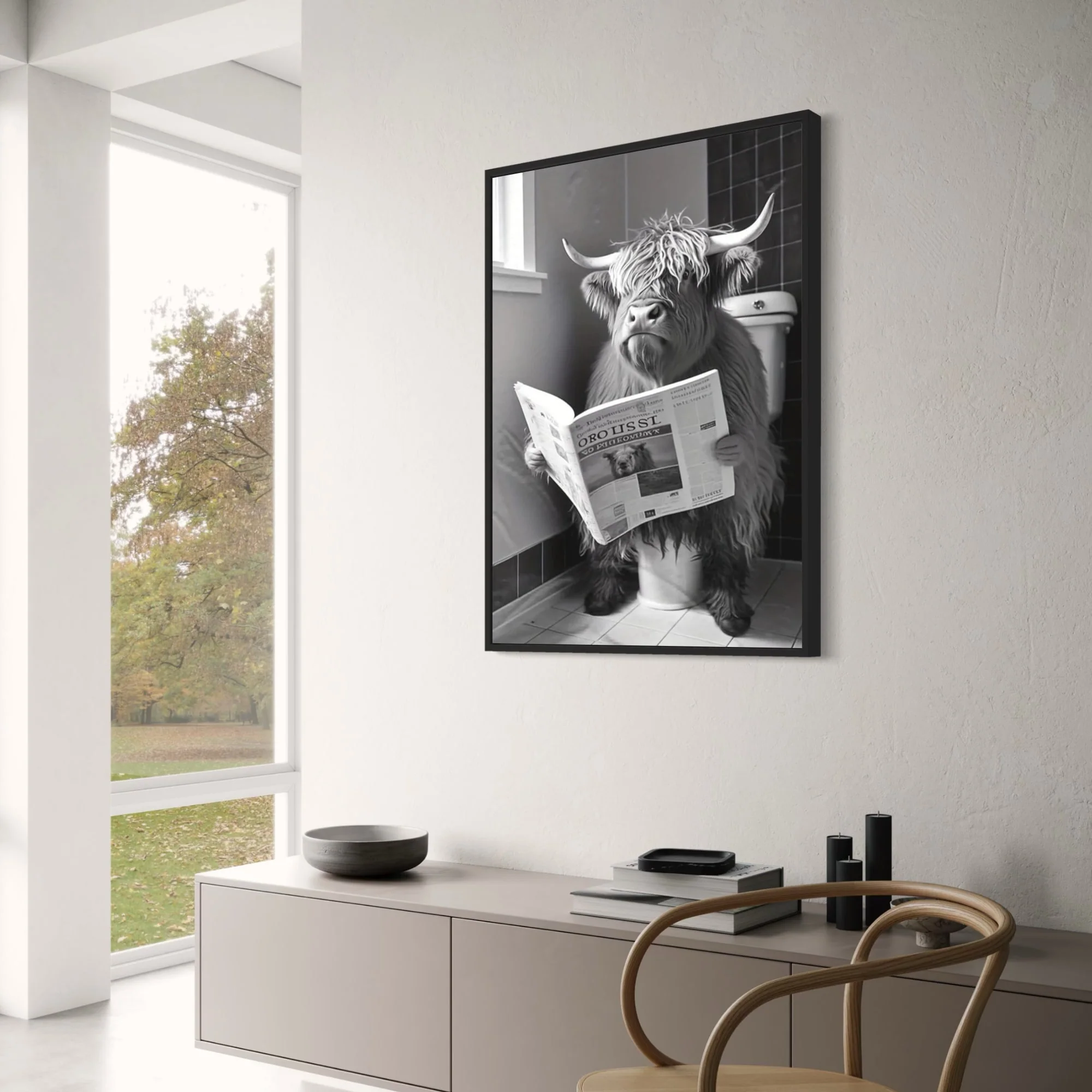 Highland Cow Reading on Toilet | Humorous Farmhouse Style - Image 3