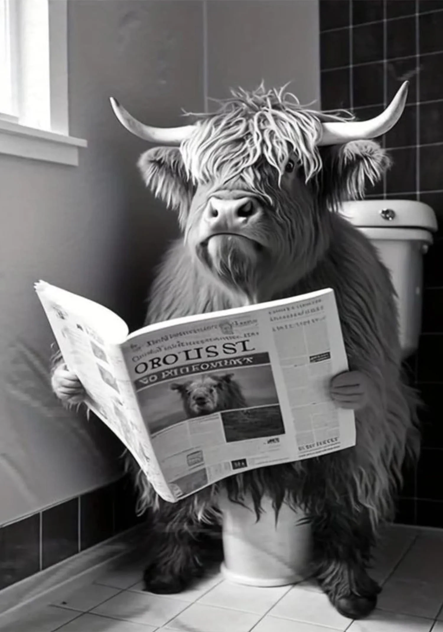 Highland Cow Reading on Toilet | Humorous Farmhouse Style - Image 4