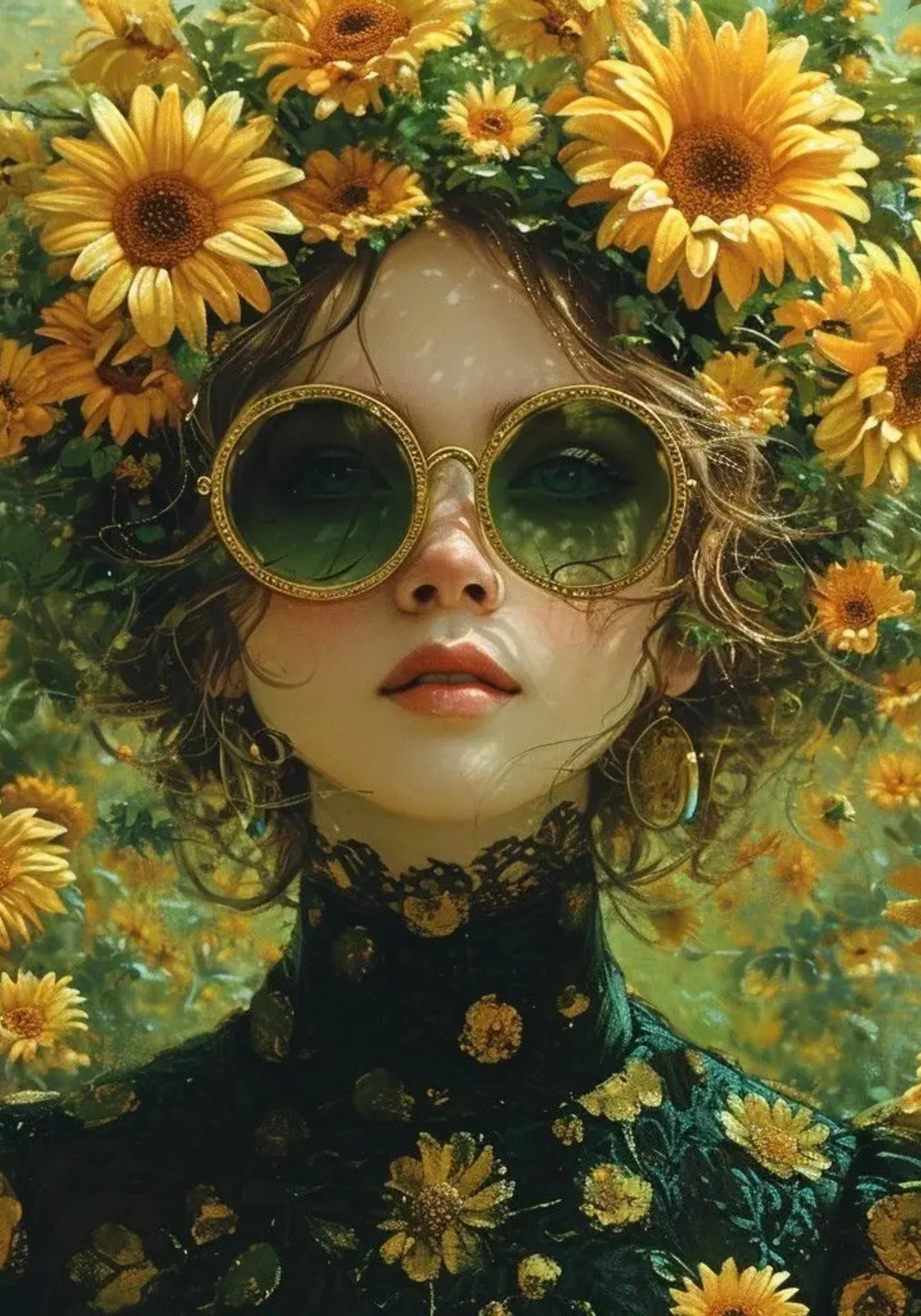 Eternal Sunflower Portrait | Vibrant Golden Eyes - Image 3