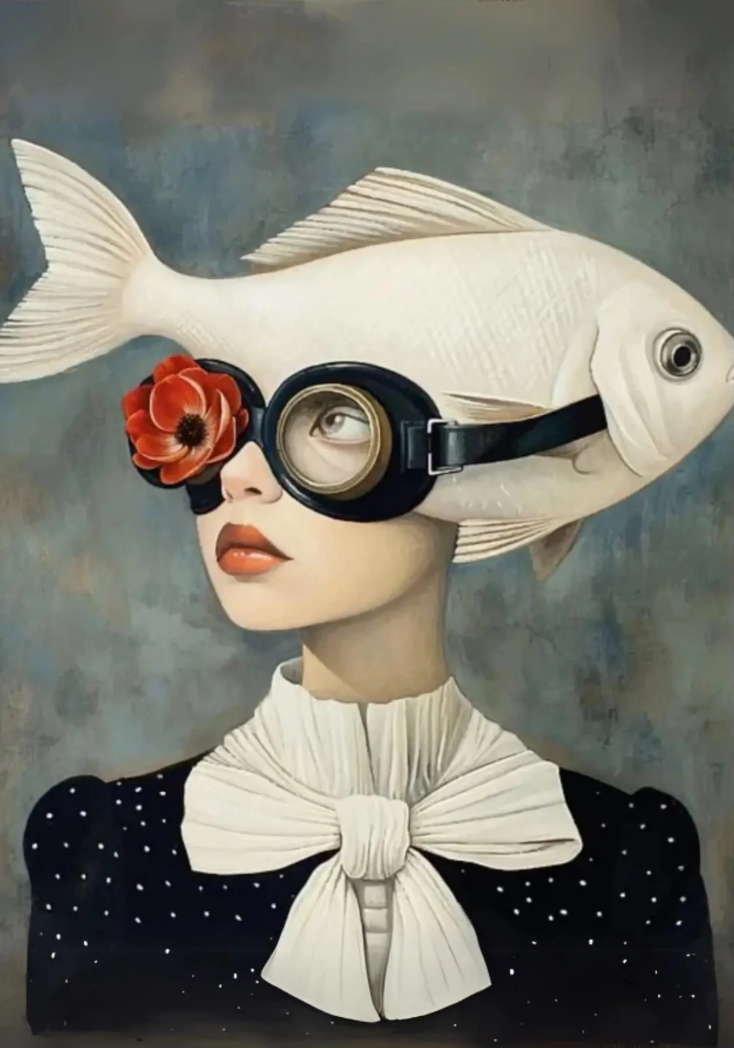 Floral Girl | Surreal Celestial | Vintage Diving Mask - Image 4