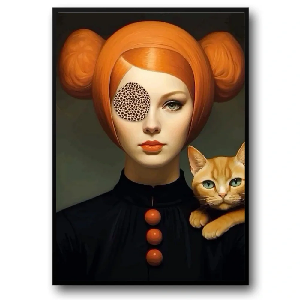 Floral Girl and Cat | Vintage Style