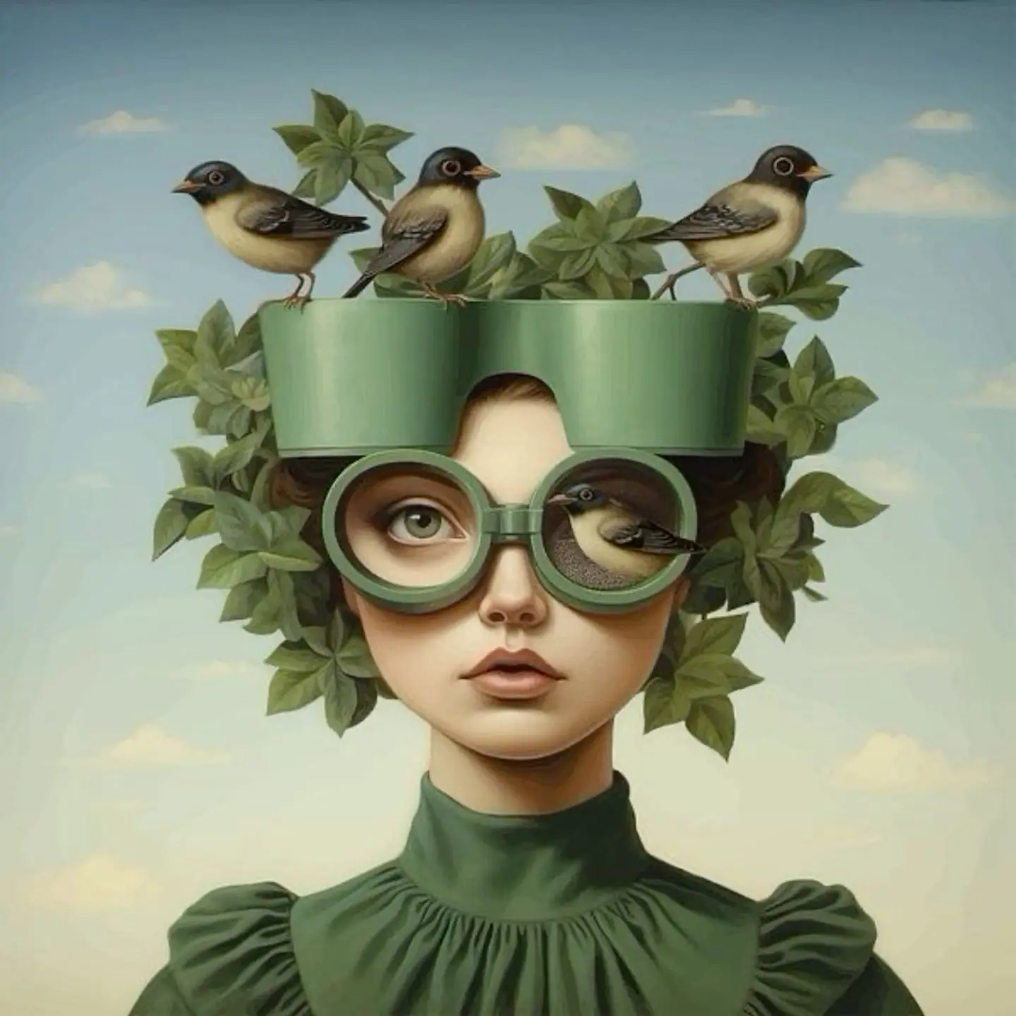 Floral Girl | Botanical Hat & Birds | Greenhouse Gaze - Image 2