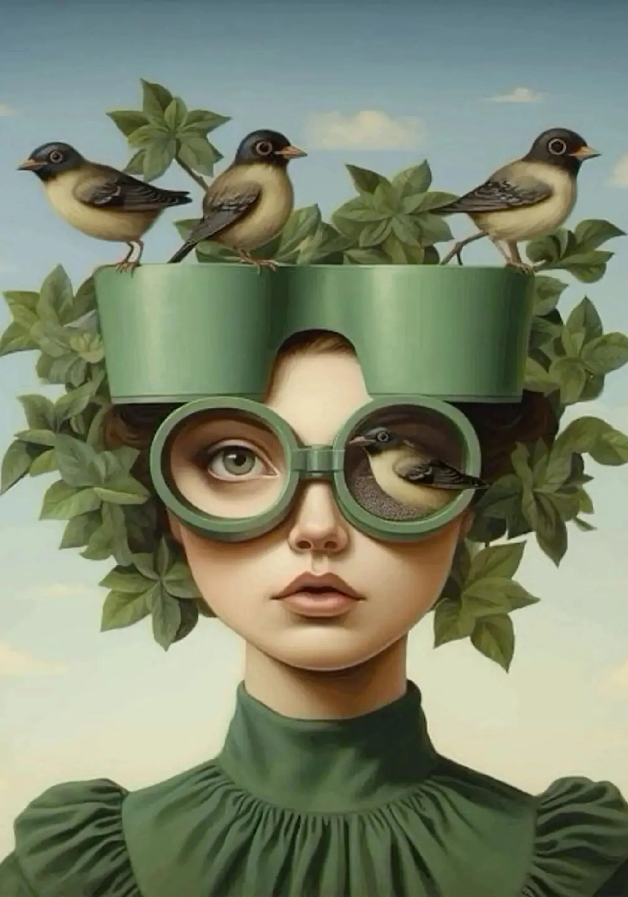 Floral Girl | Botanical Hat & Birds | Greenhouse Gaze - Image 3