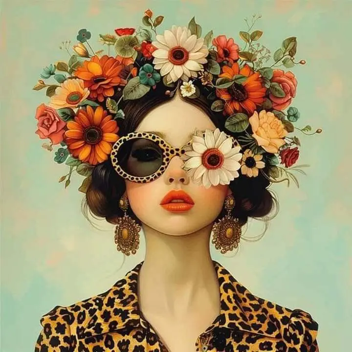 Floral Girl | Chic Sunglasses & Blooming Crown Art - Image 2