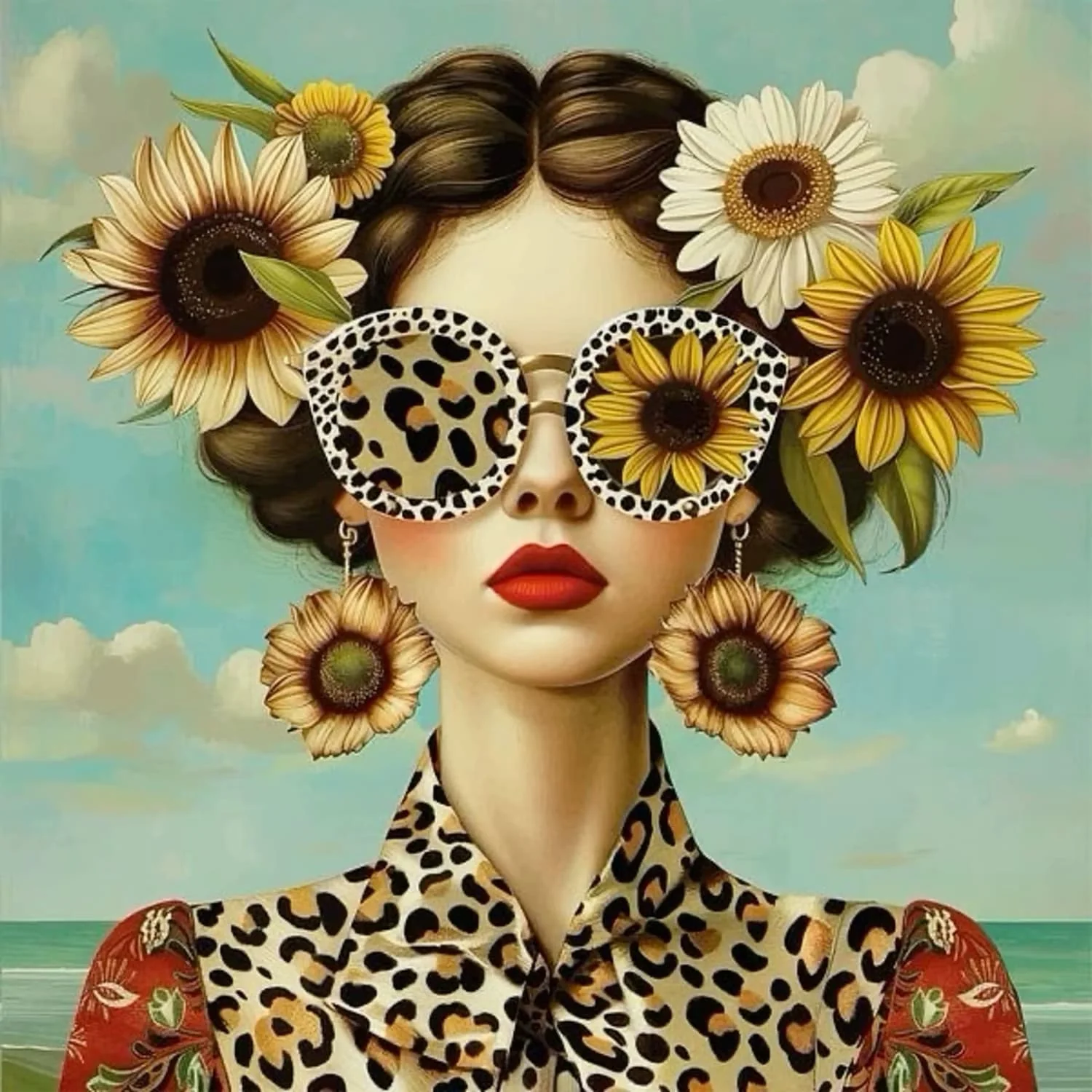 Sunflower Girl | Leopard Print & Rustic Floral - Image 4