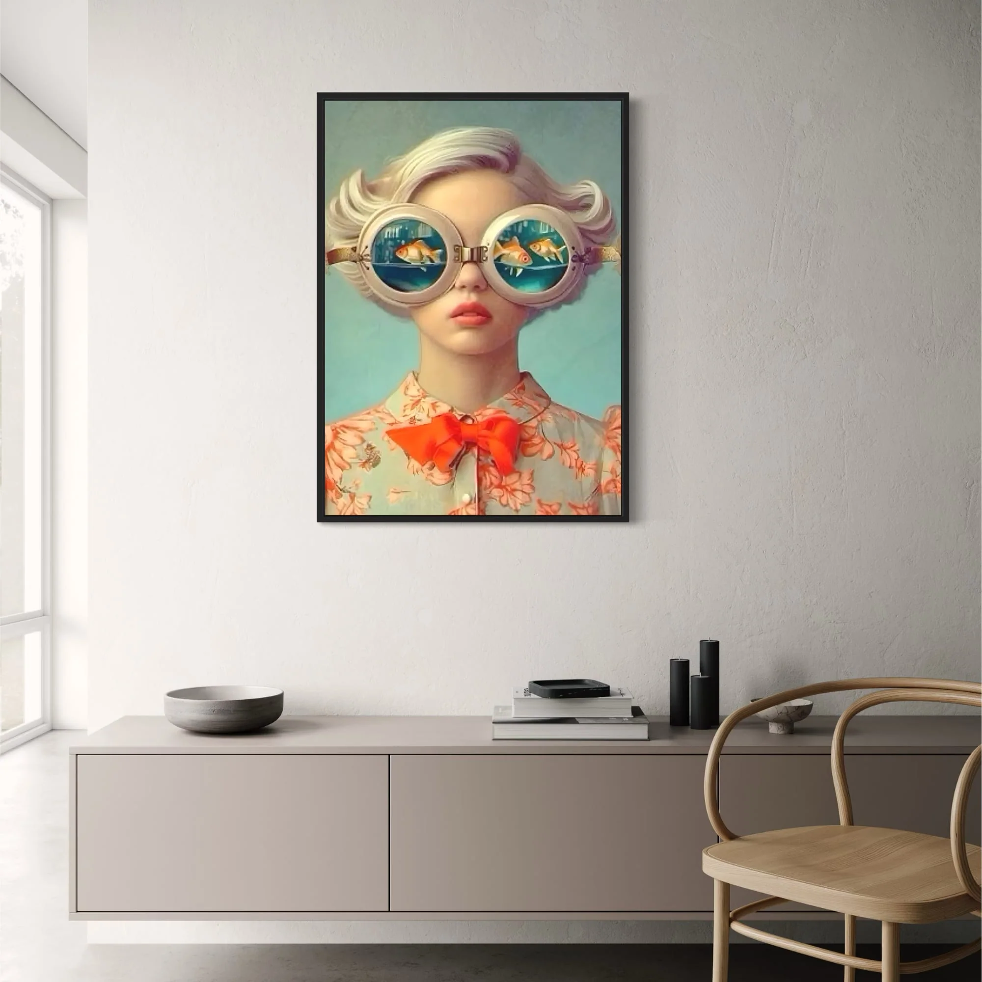 Floral Girl | Woman with Fish | Serene Aqua Backdrop - Image 2