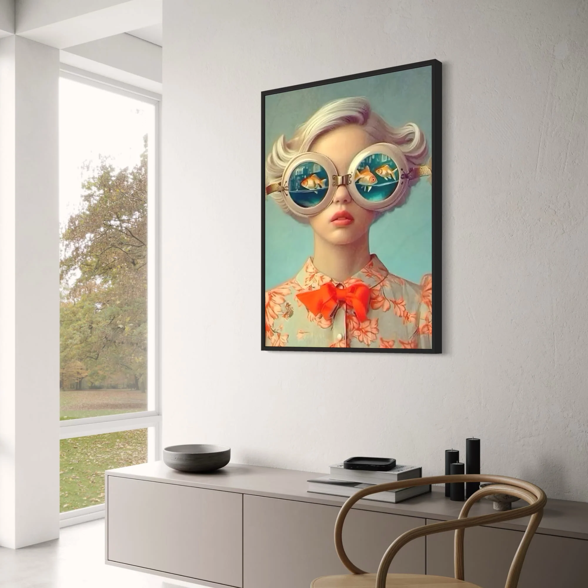 Floral Girl | Woman with Fish | Serene Aqua Backdrop - Image 3