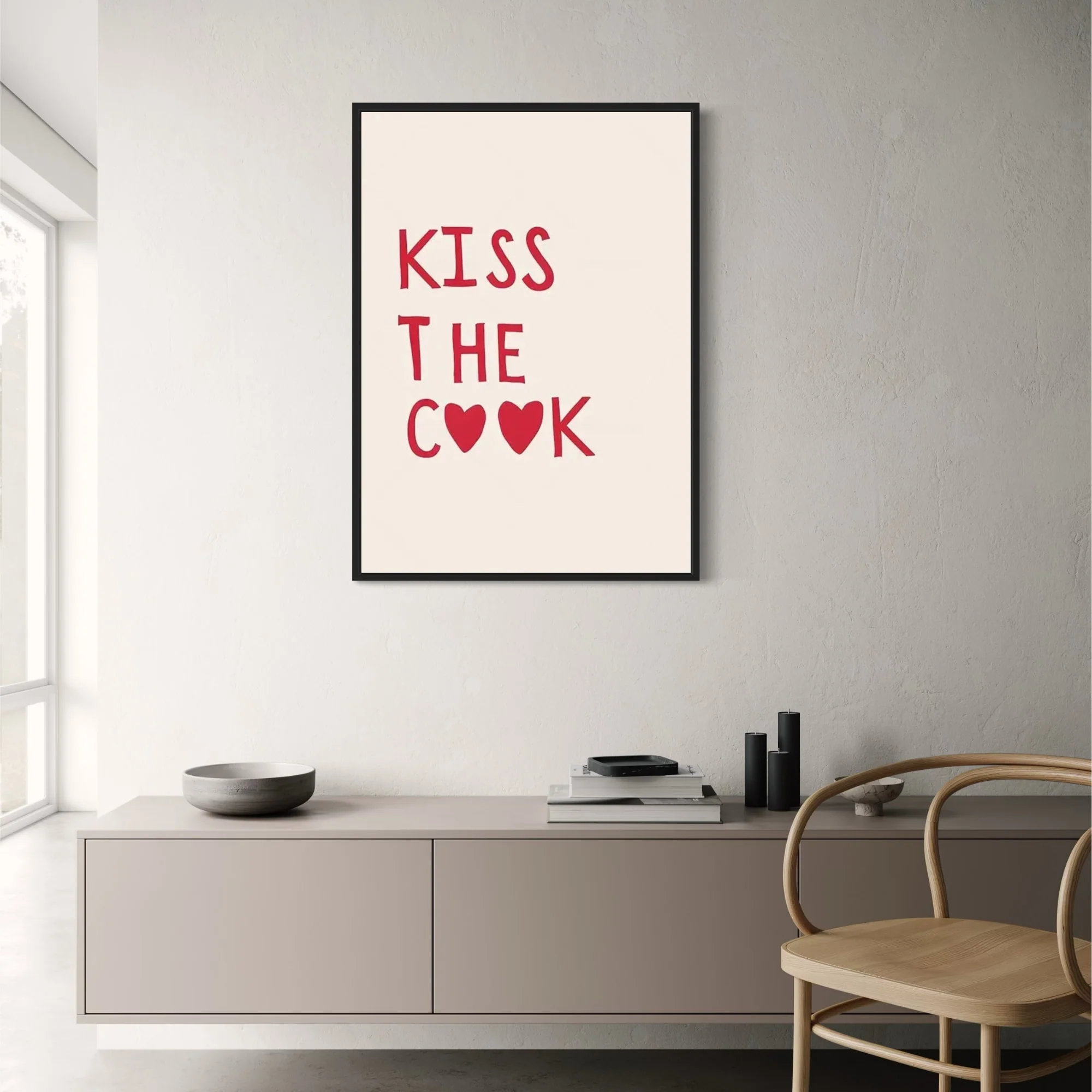 Minimalist Kitchen Art | Kiss The Cook | Black & White - Image 2