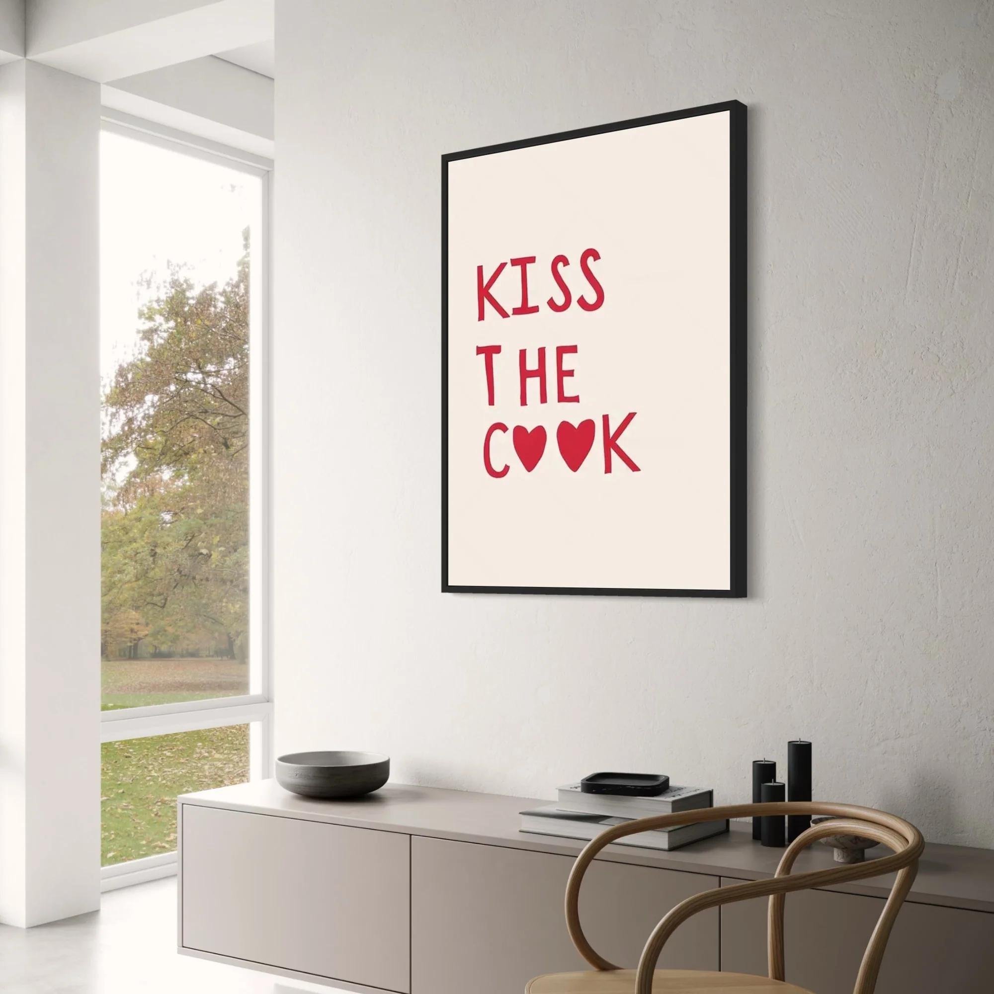 Minimalist Kitchen Art | Kiss The Cook | Black & White - Image 3