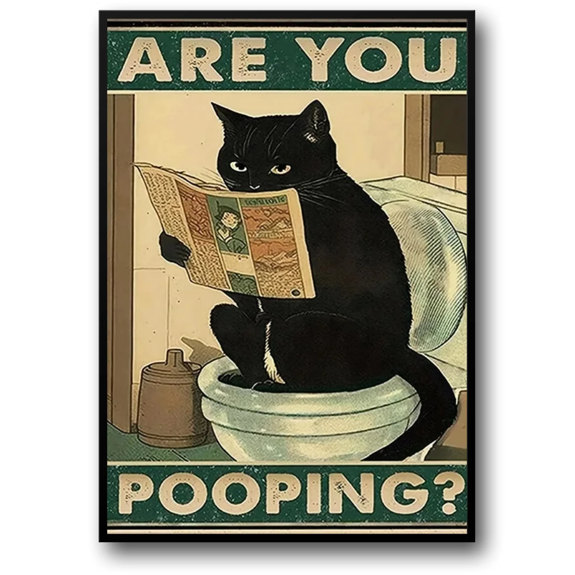 Funny Black Cat Reading Newspaper | Retro Art