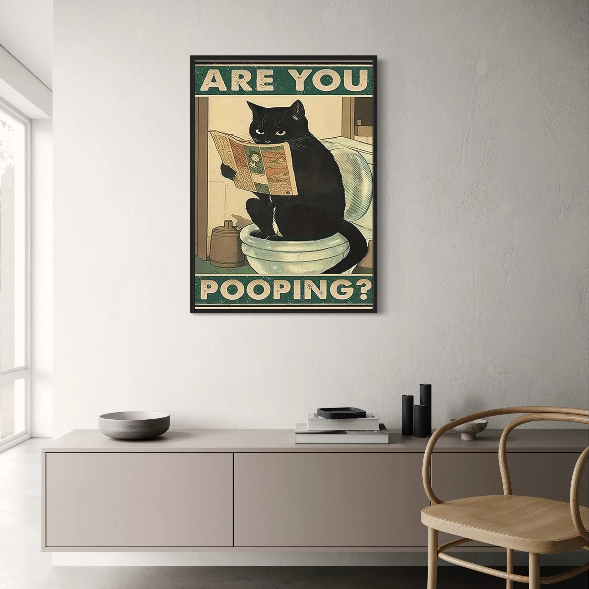 Funny Black Cat Reading Newspaper | Retro Art - Image 2