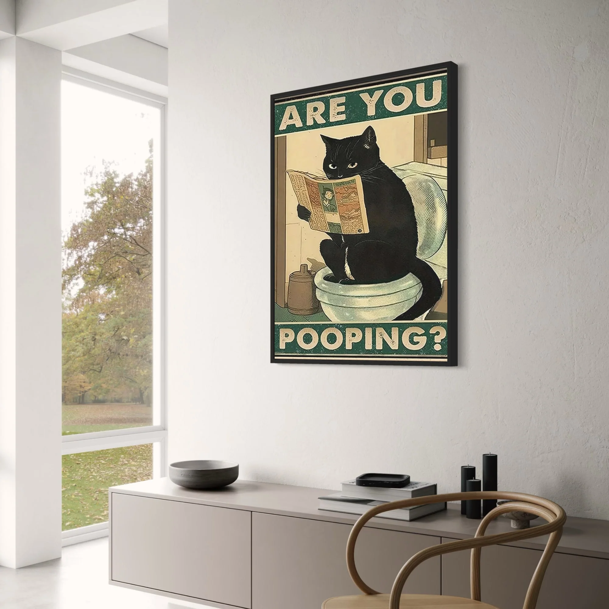 Funny Black Cat Reading Newspaper | Retro Art - Image 3