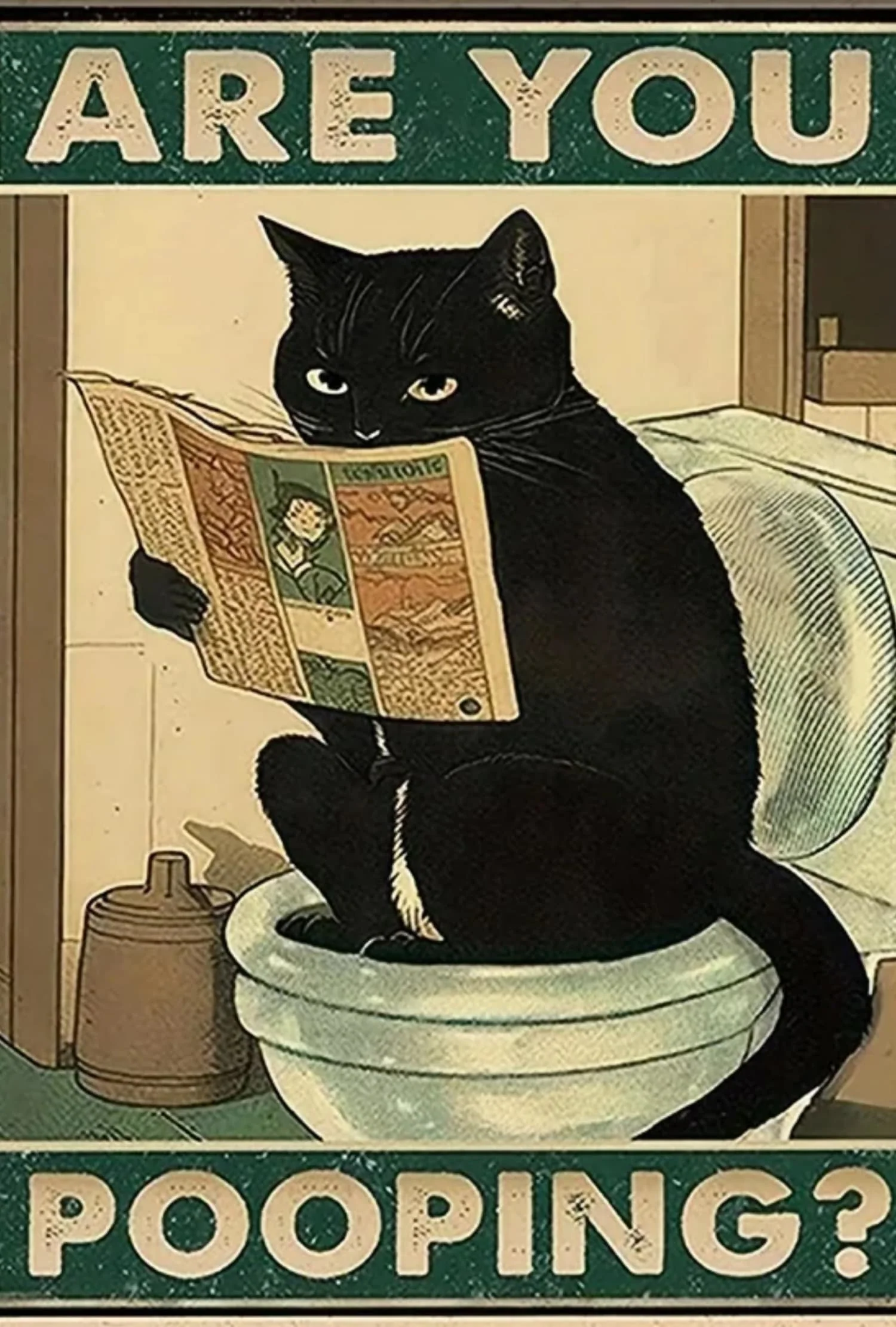 Funny Black Cat Reading Newspaper | Retro Art - Image 4