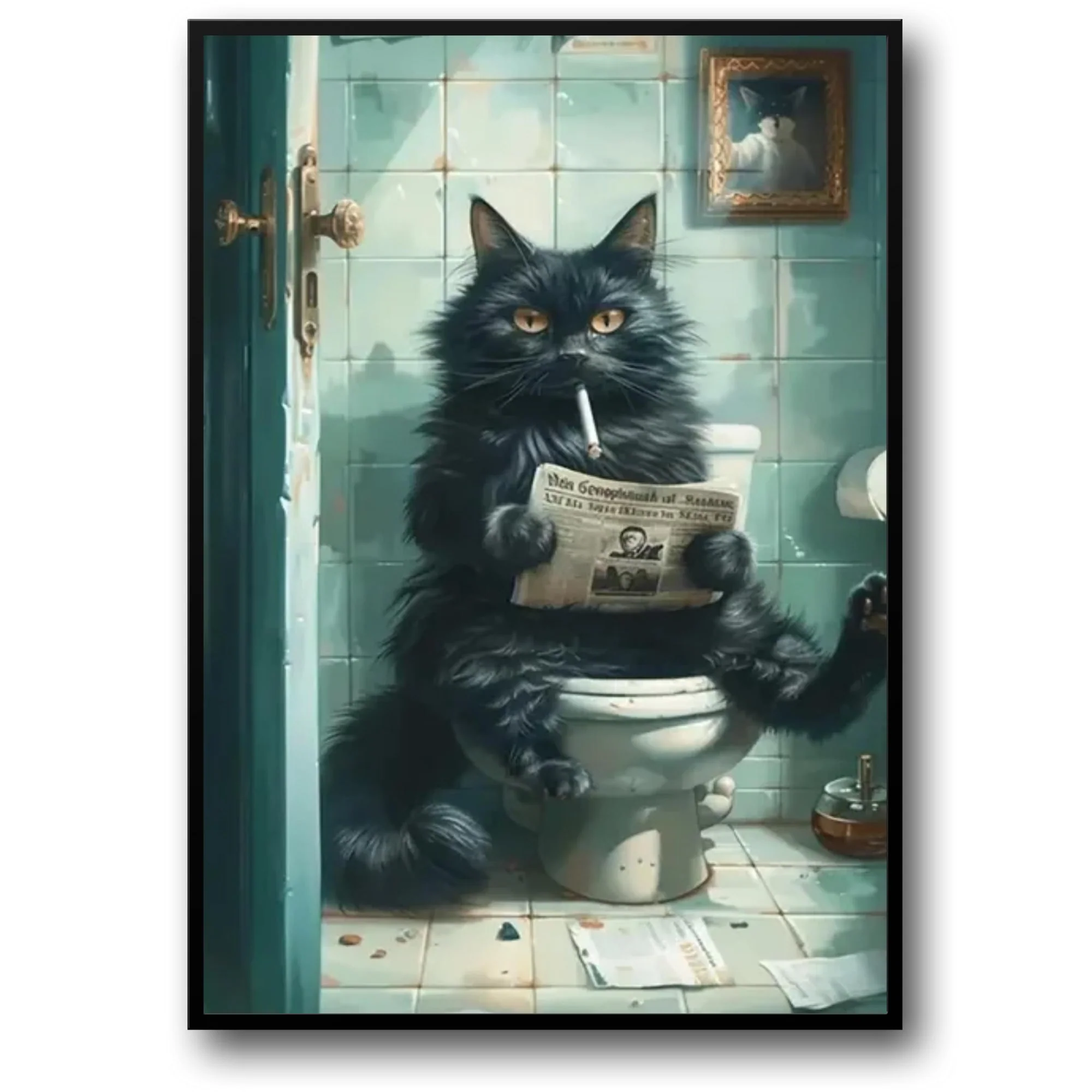 Black Cat | Kitten Reading | Retro Art Quote