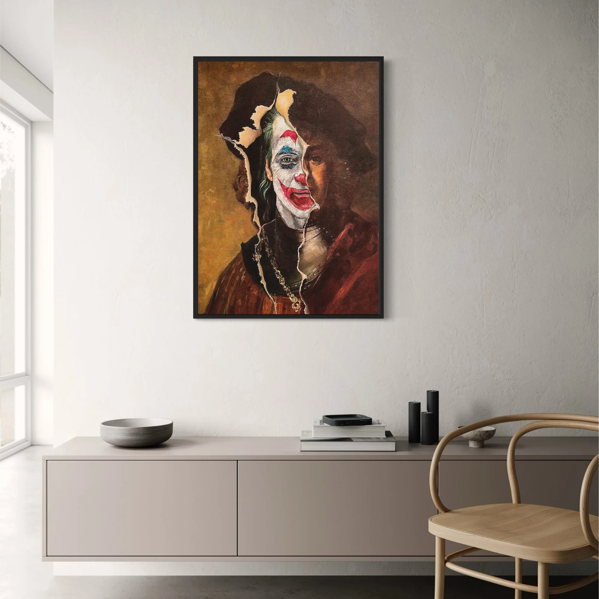 Surreal Dual Portrait Poster | Rembrandt X Joker | Renaissance & Pop Clown Art - Image 2