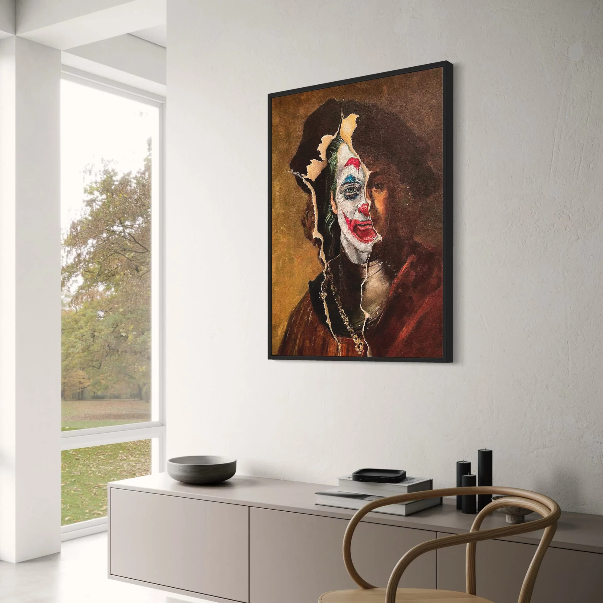 Surreal Dual Portrait Poster | Rembrandt X Joker | Renaissance & Pop Clown Art - Image 3