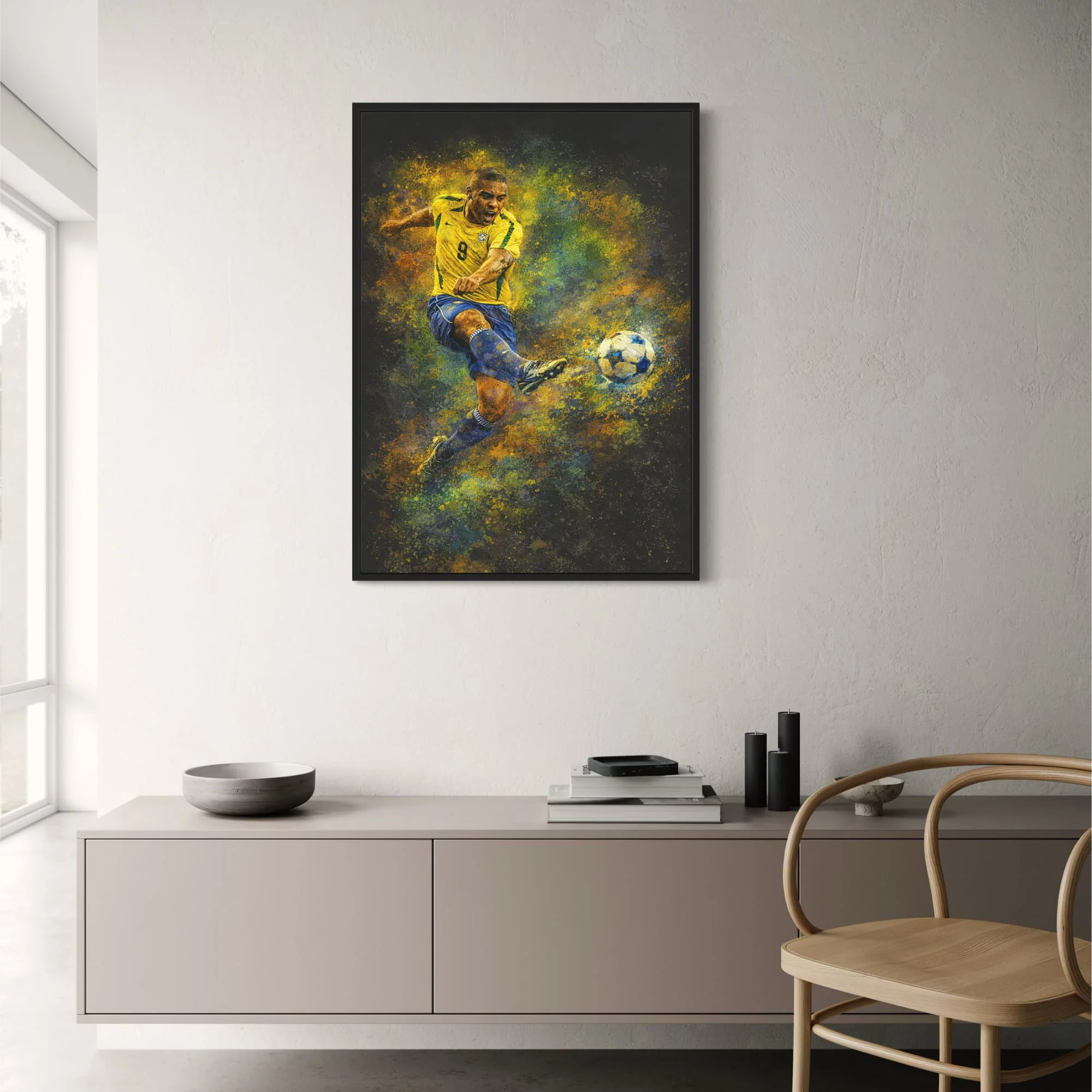 Brazilian Soccer Player Art | Sports Poster with Kick | Energetic Yellow Green Blue Splash | Home Wall Decor Print - Image 2