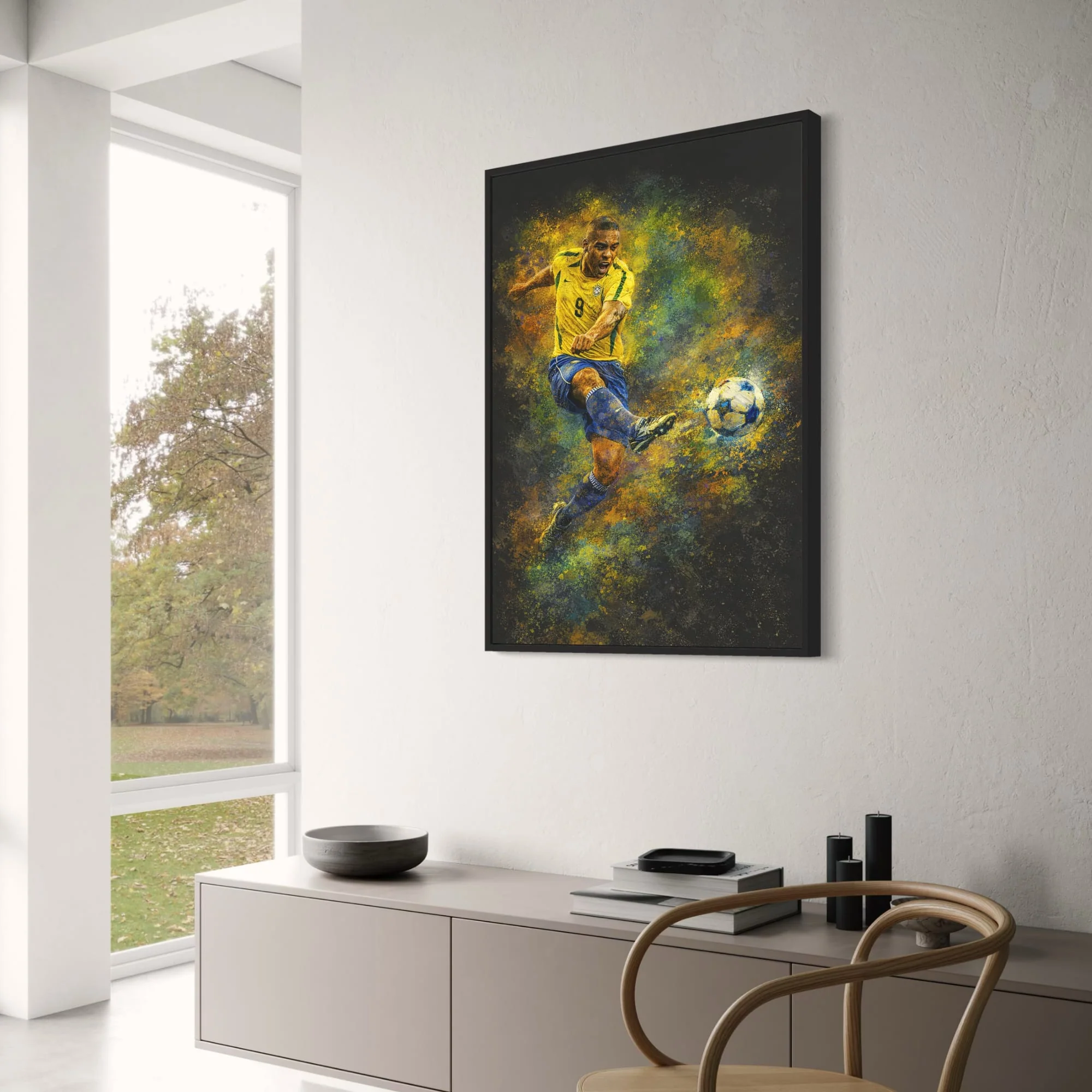 Brazilian Soccer Player Art | Sports Poster with Kick | Energetic Yellow Green Blue Splash | Home Wall Decor Print - Image 3