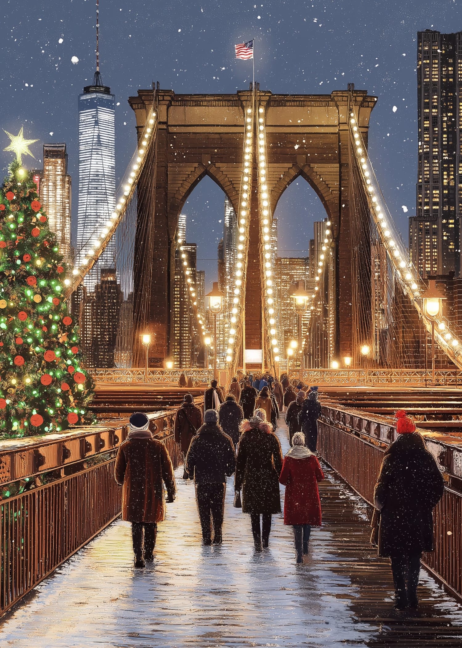 Brooklyn Bridge Night | NYC Festive Skyline - Image 4
