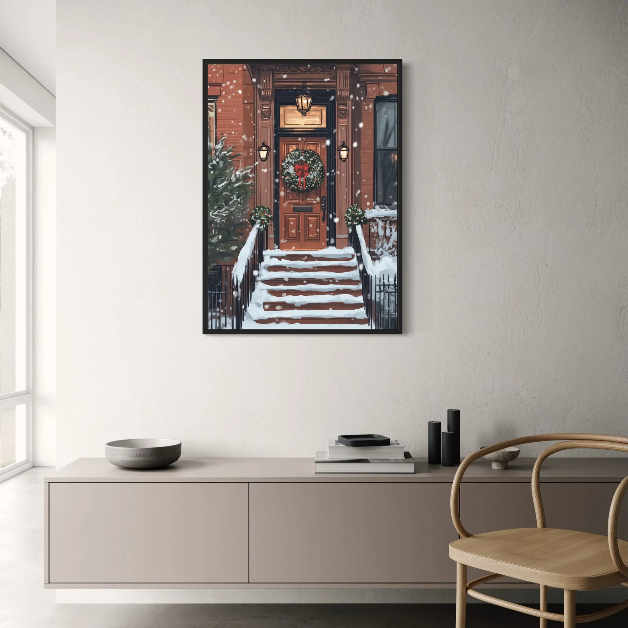 Charming Snowy Brownstone Porch | Cozy Winter Scene - Image 2