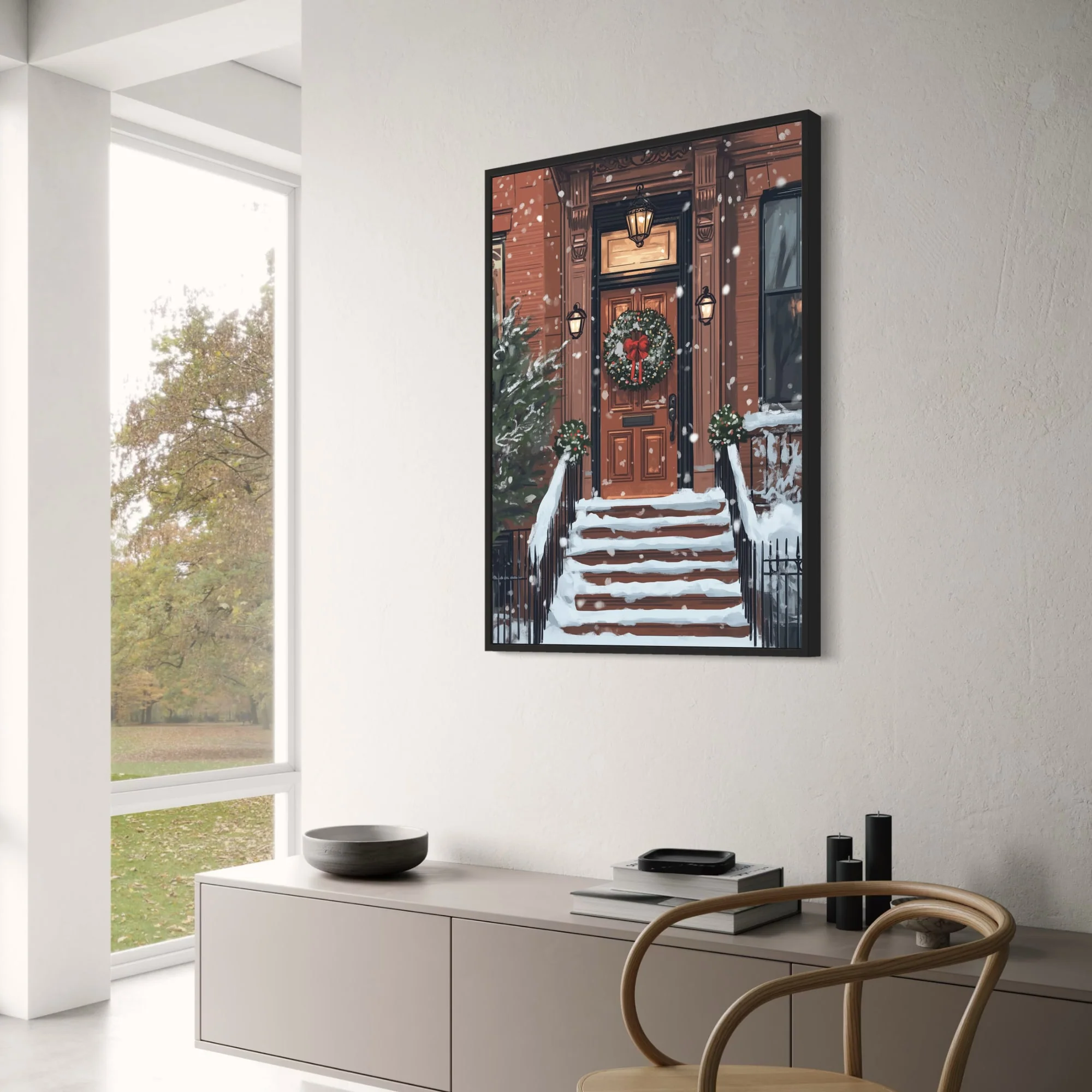 Charming Snowy Brownstone Porch | Cozy Winter Scene - Image 3