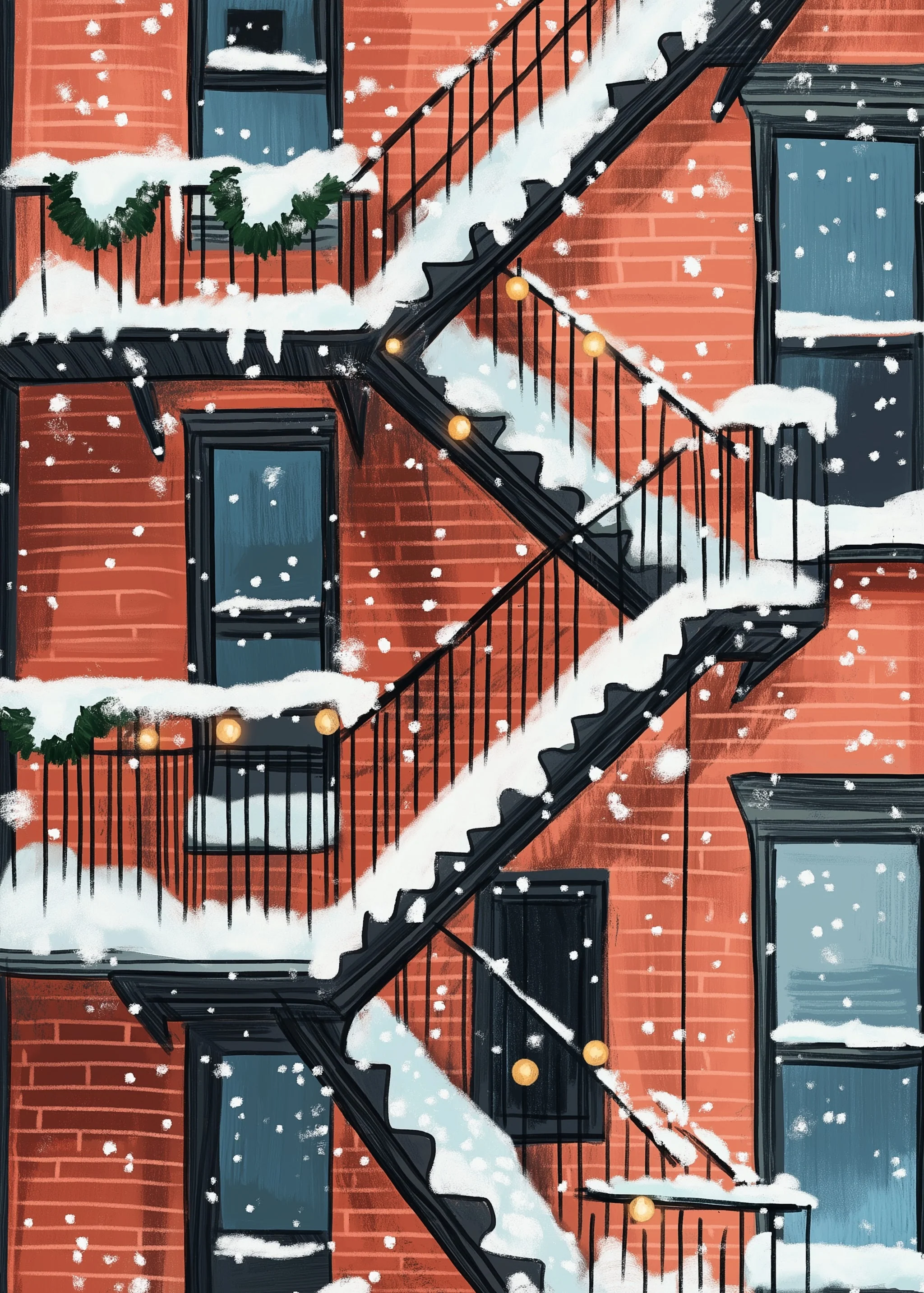 Urban Winter Scene | Fire Escape & Holiday Lights - Image 5