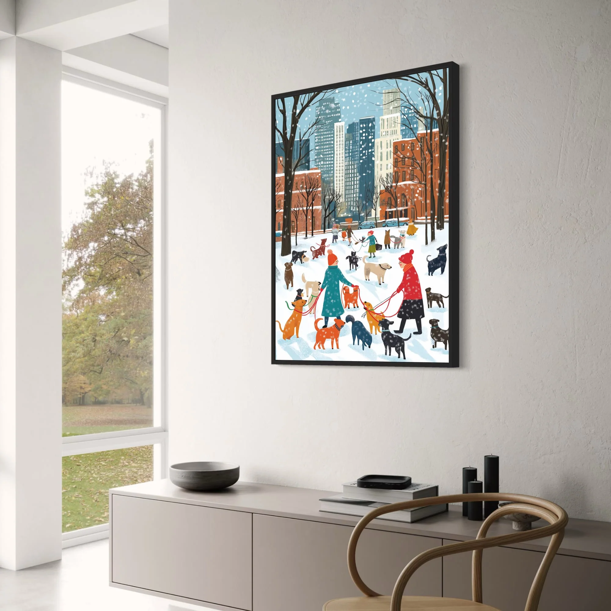 Urban Winter | Dogs & Snowy Park | Red Brick Buildings - Image 3