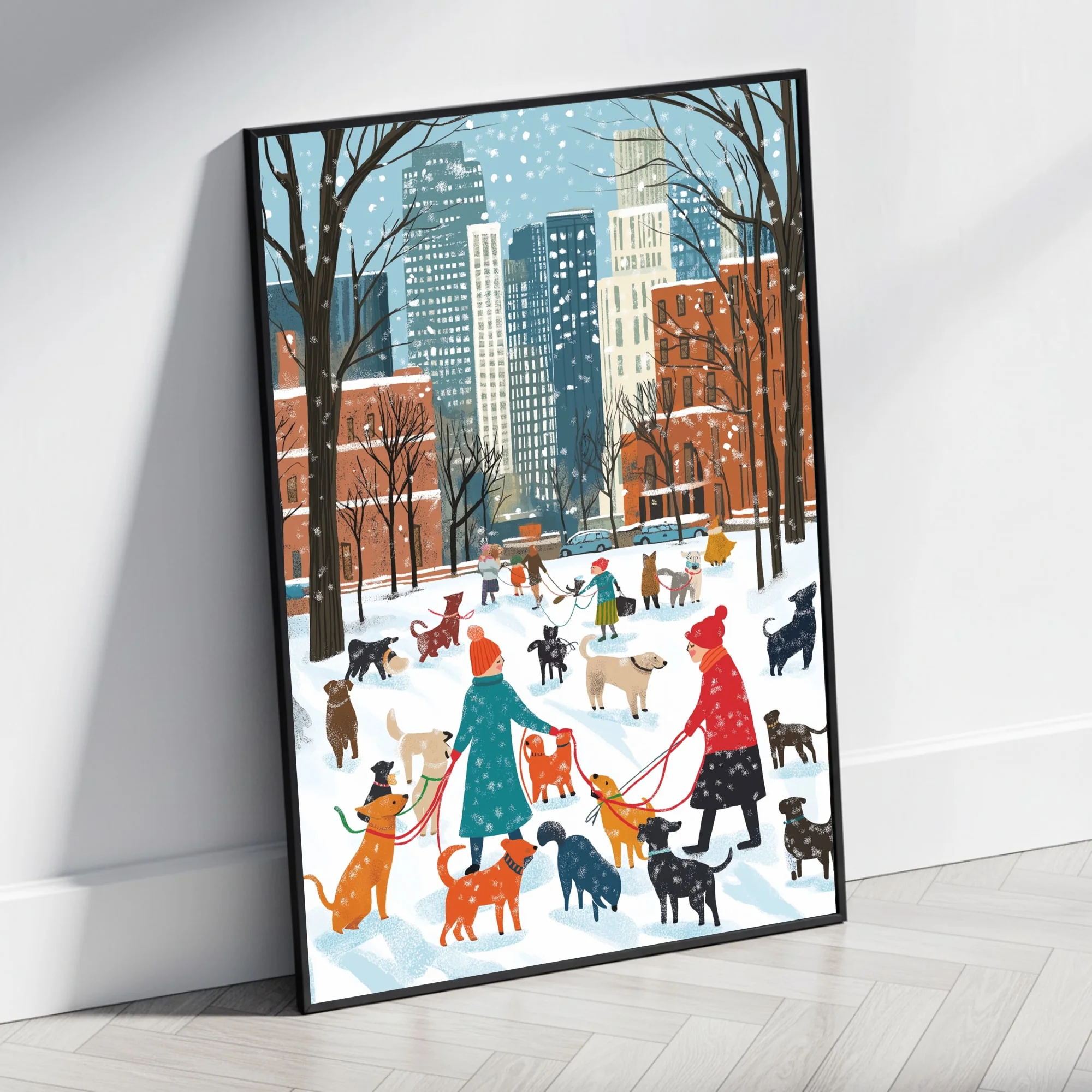 Urban Winter | Dogs & Snowy Park | Red Brick Buildings - Image 4