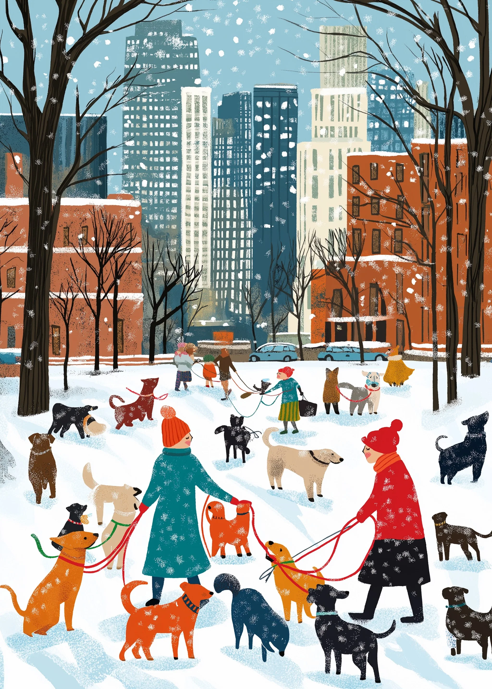 Urban Winter | Dogs & Snowy Park | Red Brick Buildings - Image 5