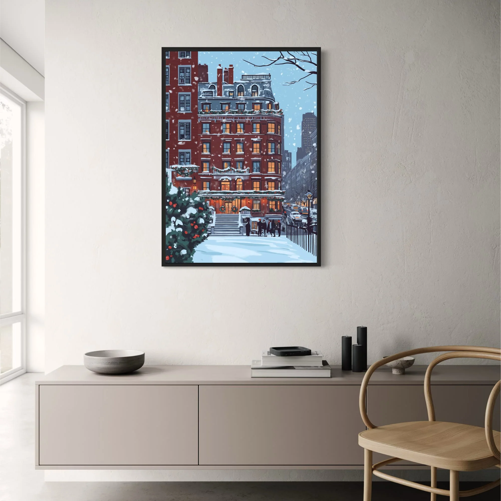 Winter Cityscape | Cozy Red Brick & Lanterns - Image 2