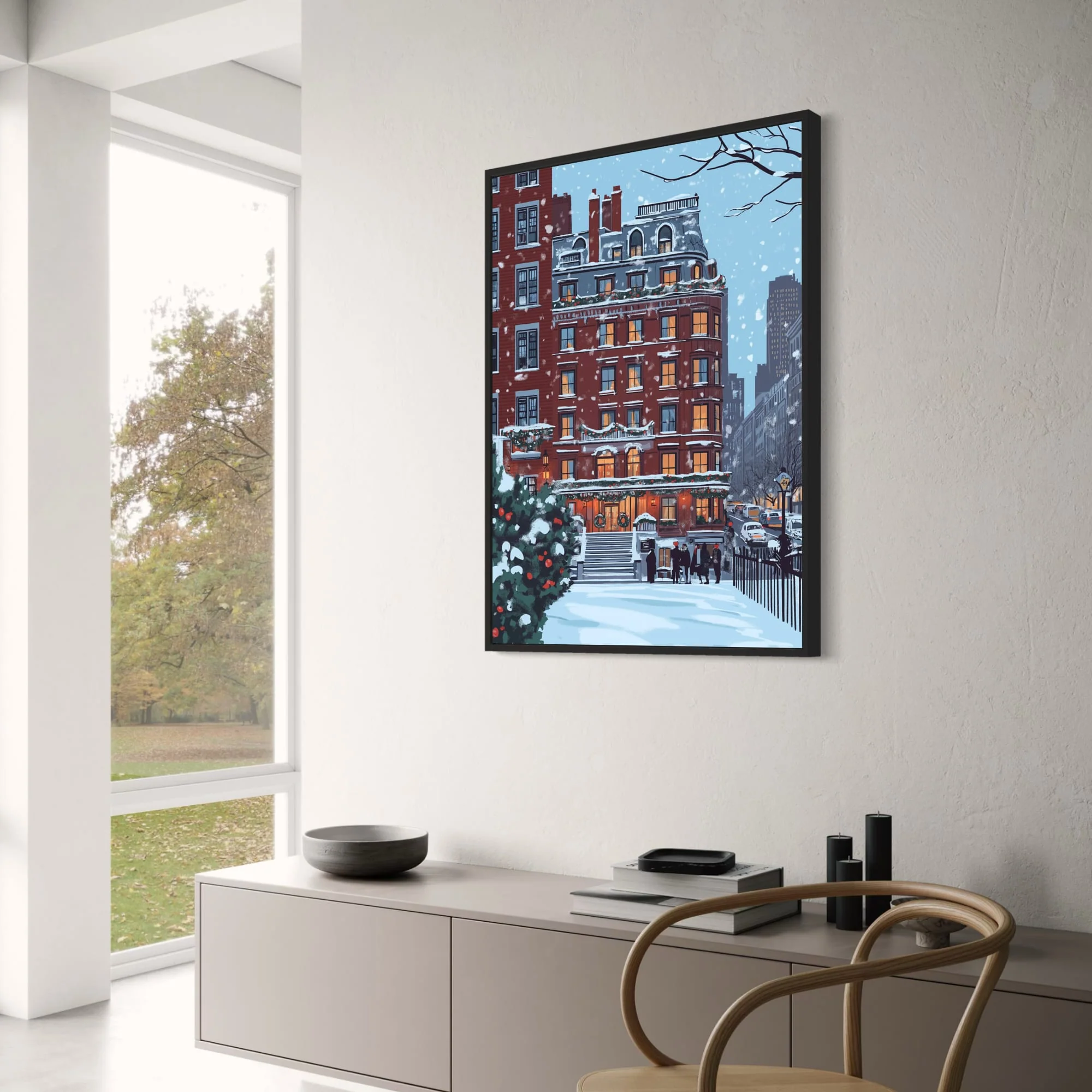 Winter Cityscape | Cozy Red Brick & Lanterns - Image 3