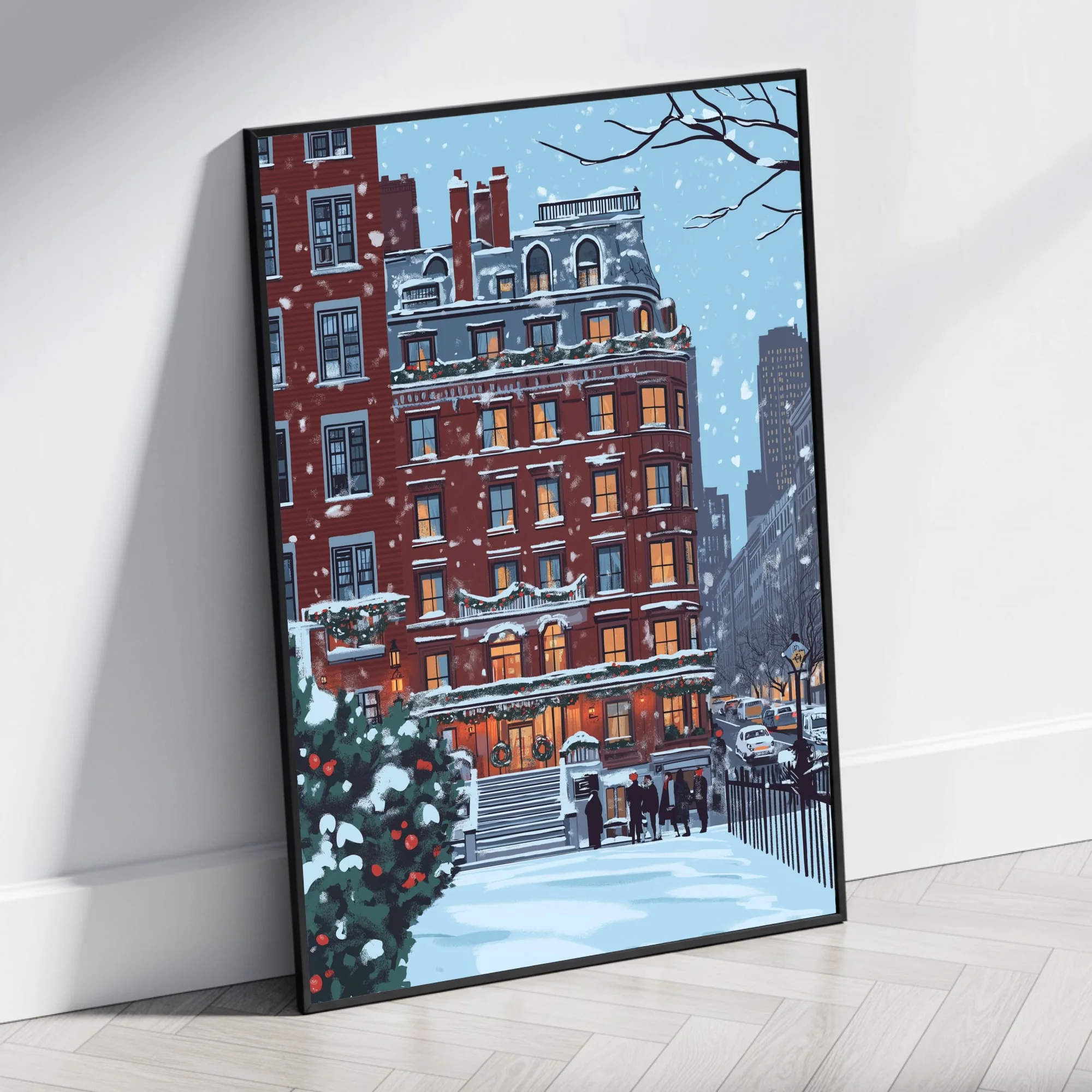 Winter Cityscape | Cozy Red Brick & Lanterns - Image 4
