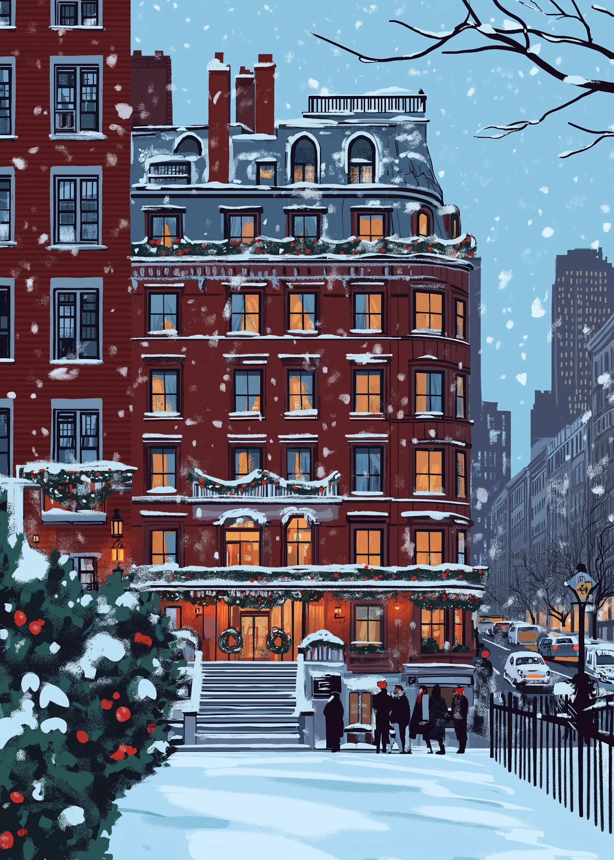 Winter Cityscape | Cozy Red Brick & Lanterns - Image 5