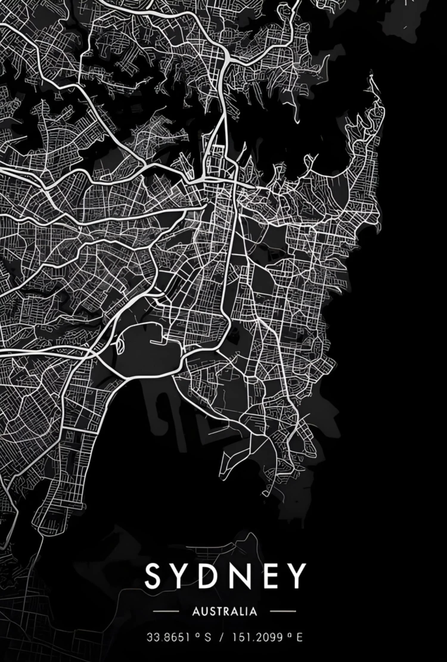 Sydney Map | Black & White - Image 4