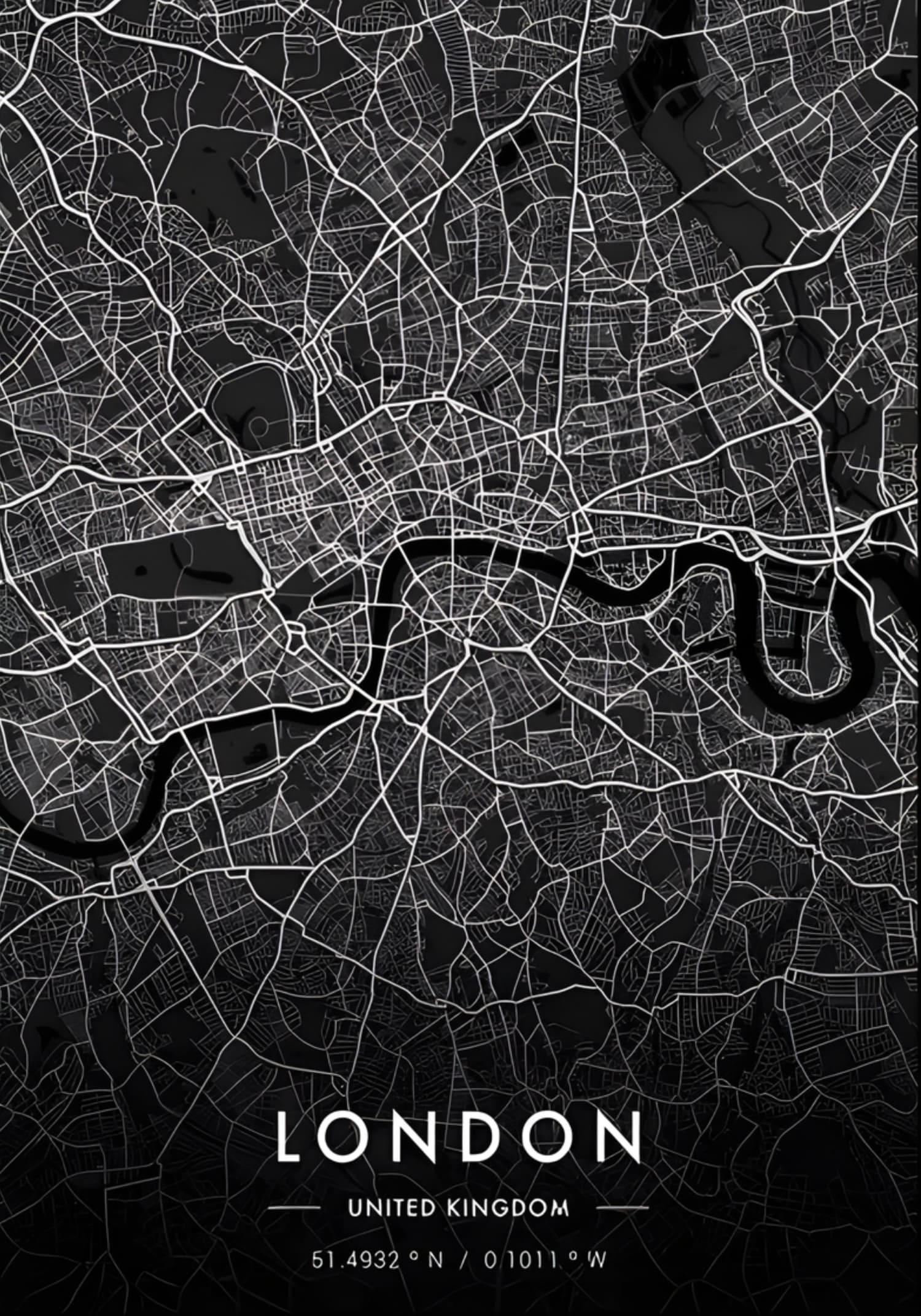 London City Map | Black & White Urban Art - Image 4