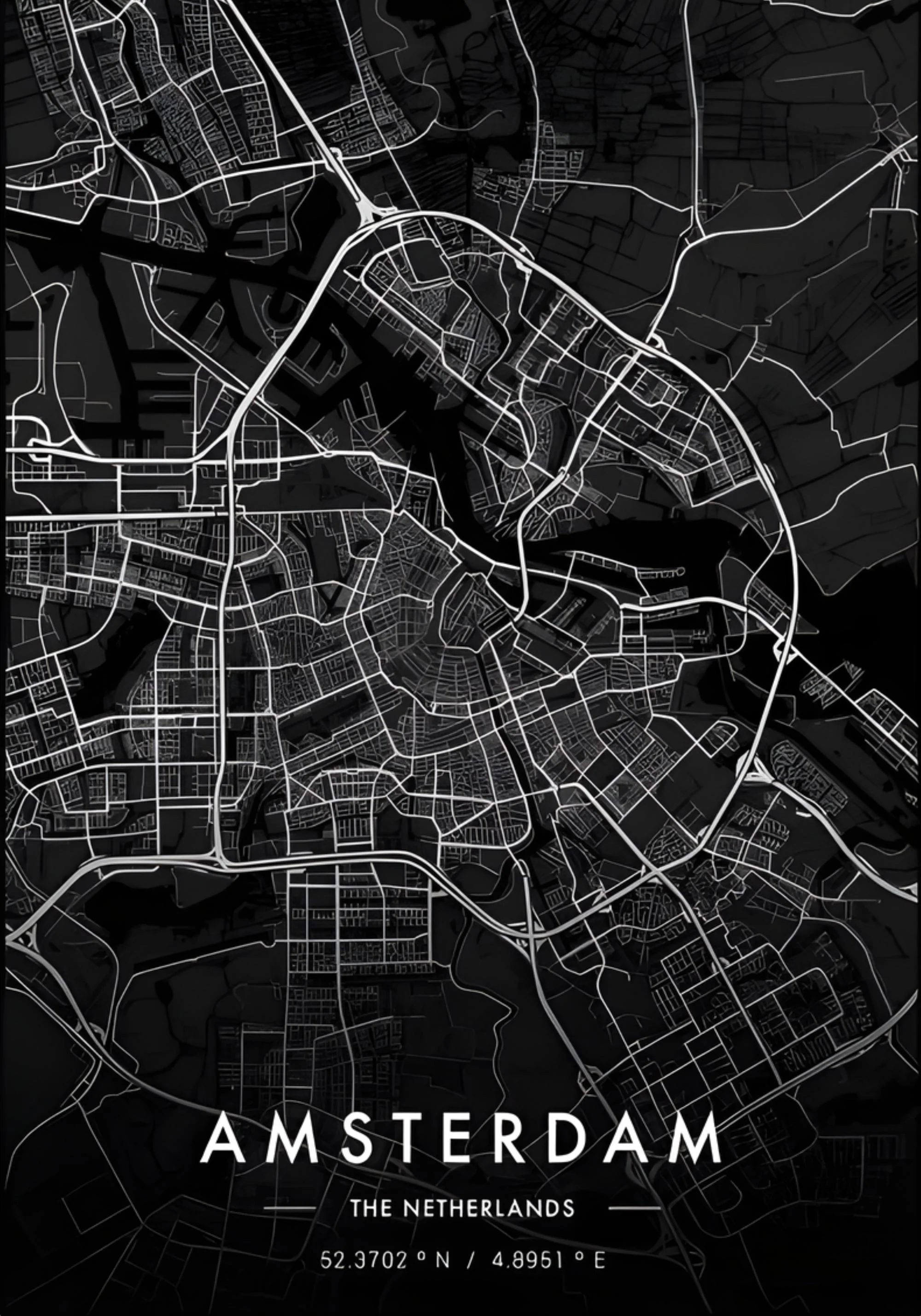 Amsterdam City Map | Black & White Modern Decor - Image 2