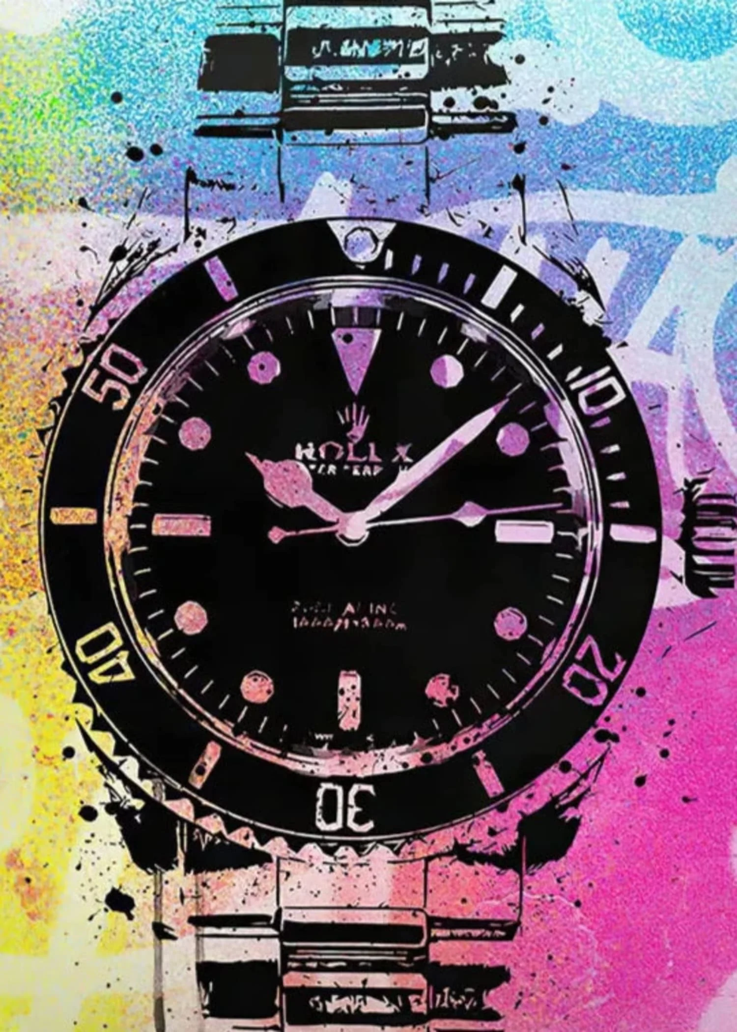 Rainbow Graffiti Timepiece | Colorful Urban Rolex Design - Image 4