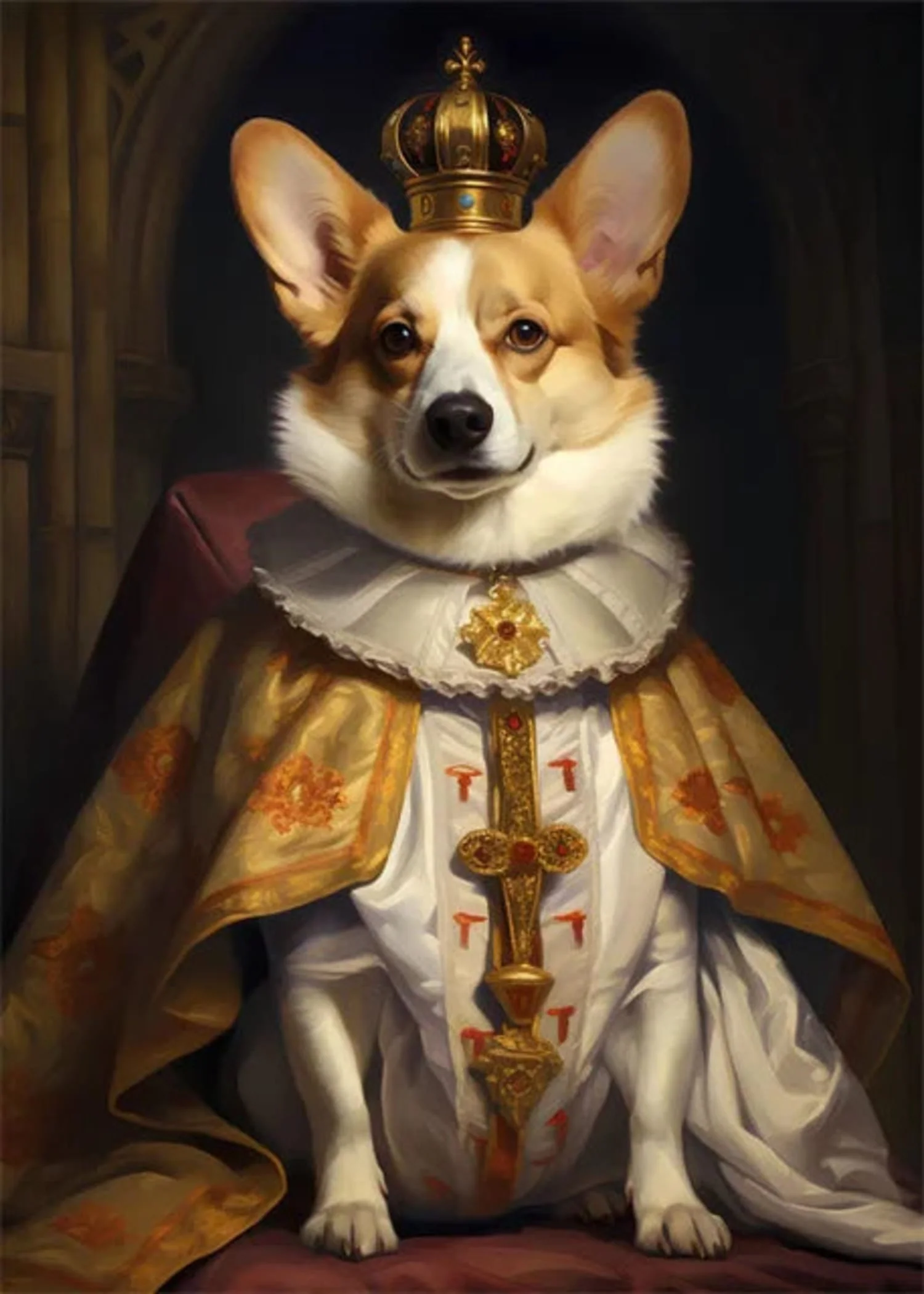 Crown Corgi Portrait | Regal Dog Art - Image 4