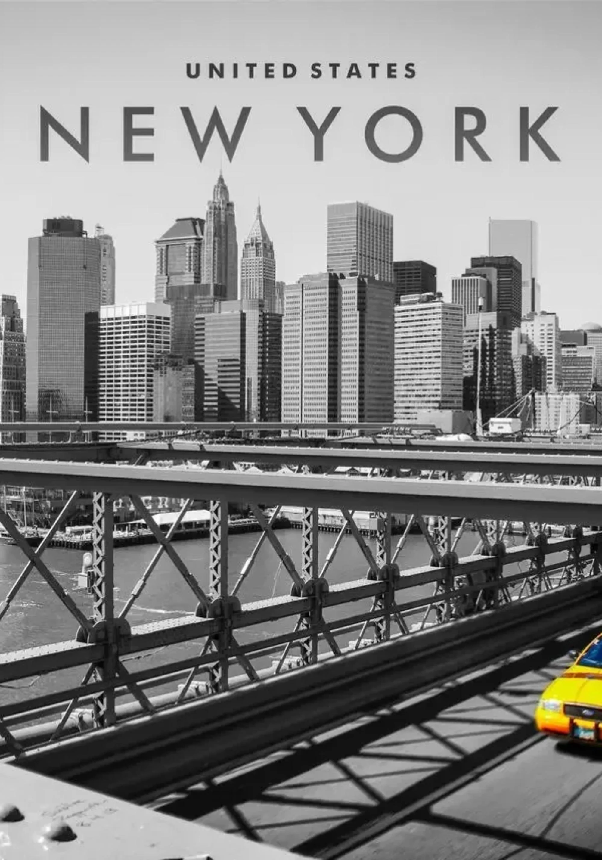 New York City Skyline | Yellow Taxi | Brooklyn Bridge Urban Landscape - Image 2