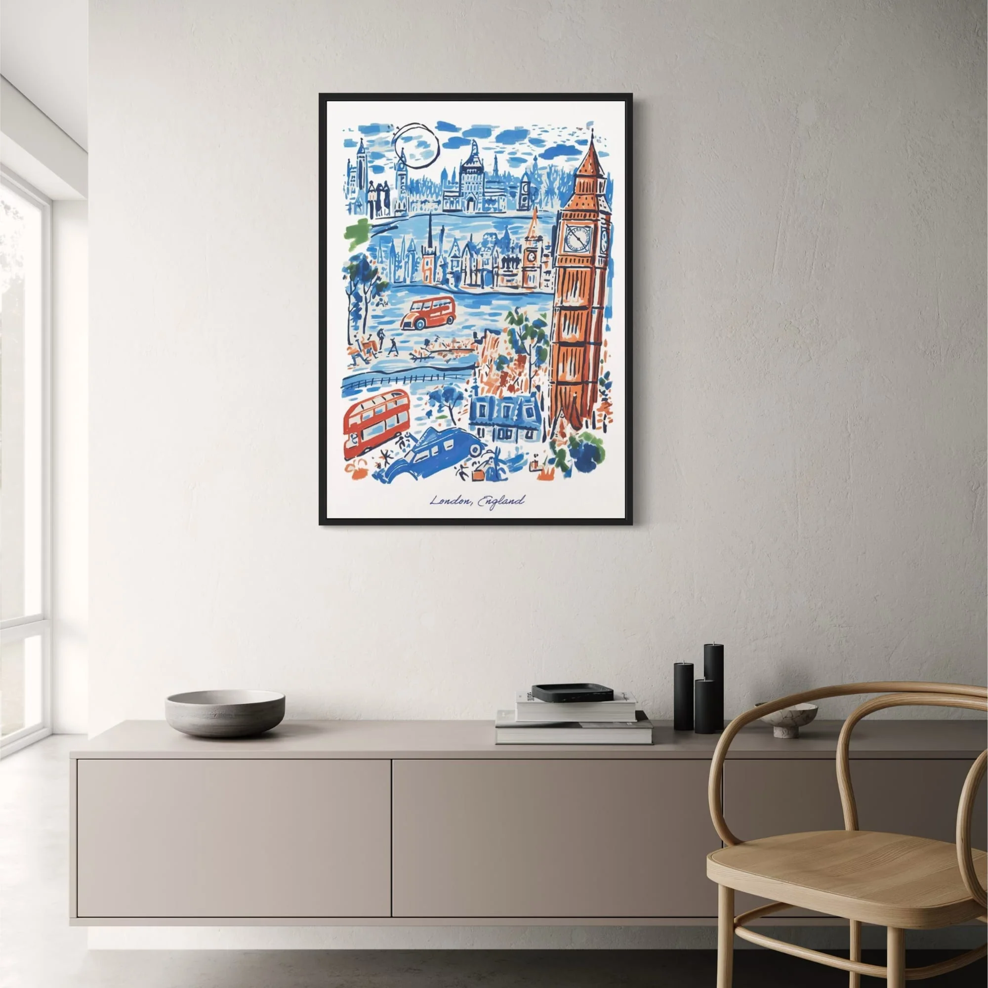 London Landmarks | Blue & Red Urban Scene - Image 2