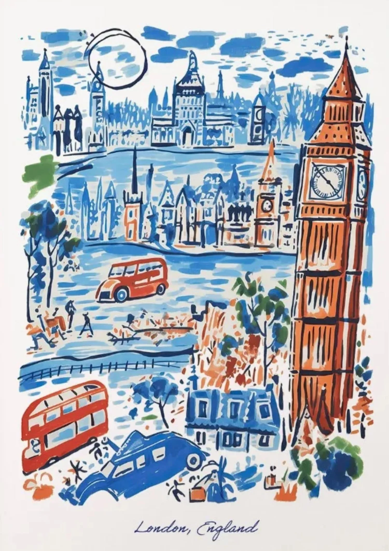 London Landmarks | Blue & Red Urban Scene - Image 4