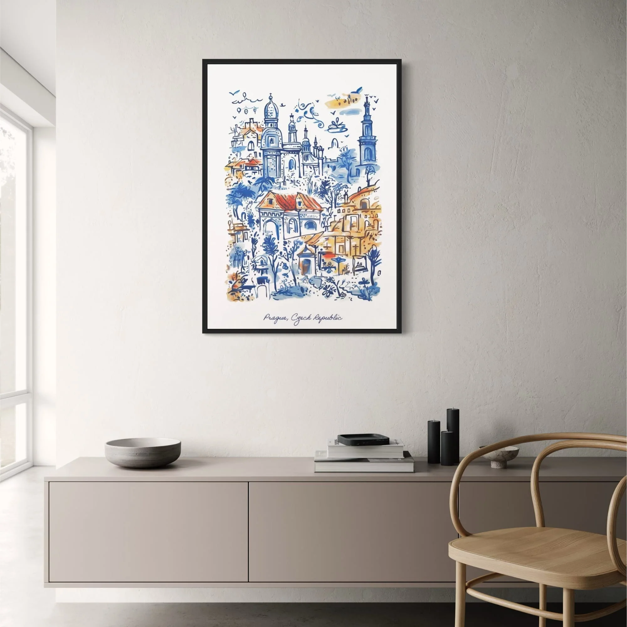 Prague Architecture | Blue & Orange Watercolor - Image 2