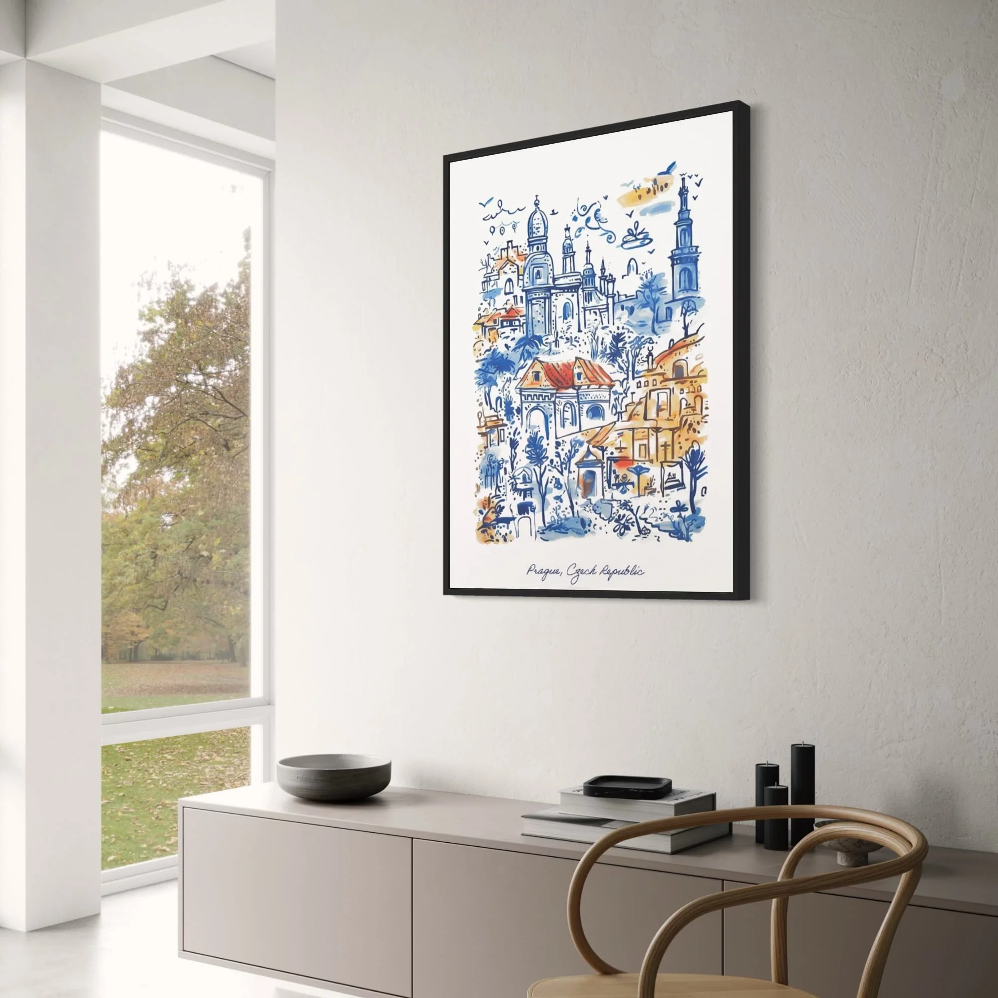 Prague Architecture | Blue & Orange Watercolor - Image 3