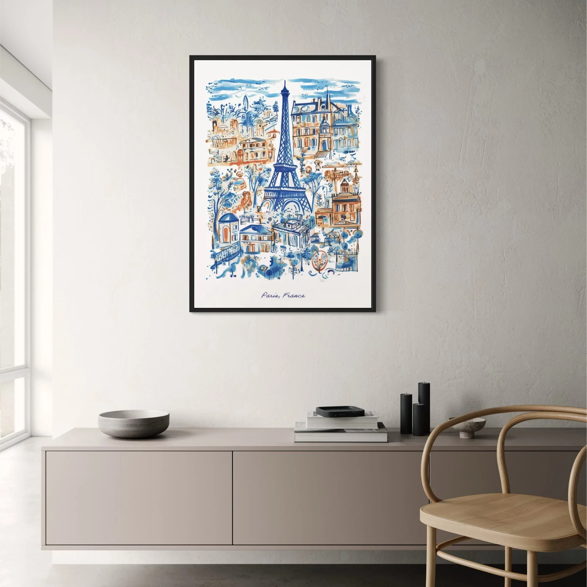 Eiffel Tower Cityscape | Blue & Orange Art - Image 2