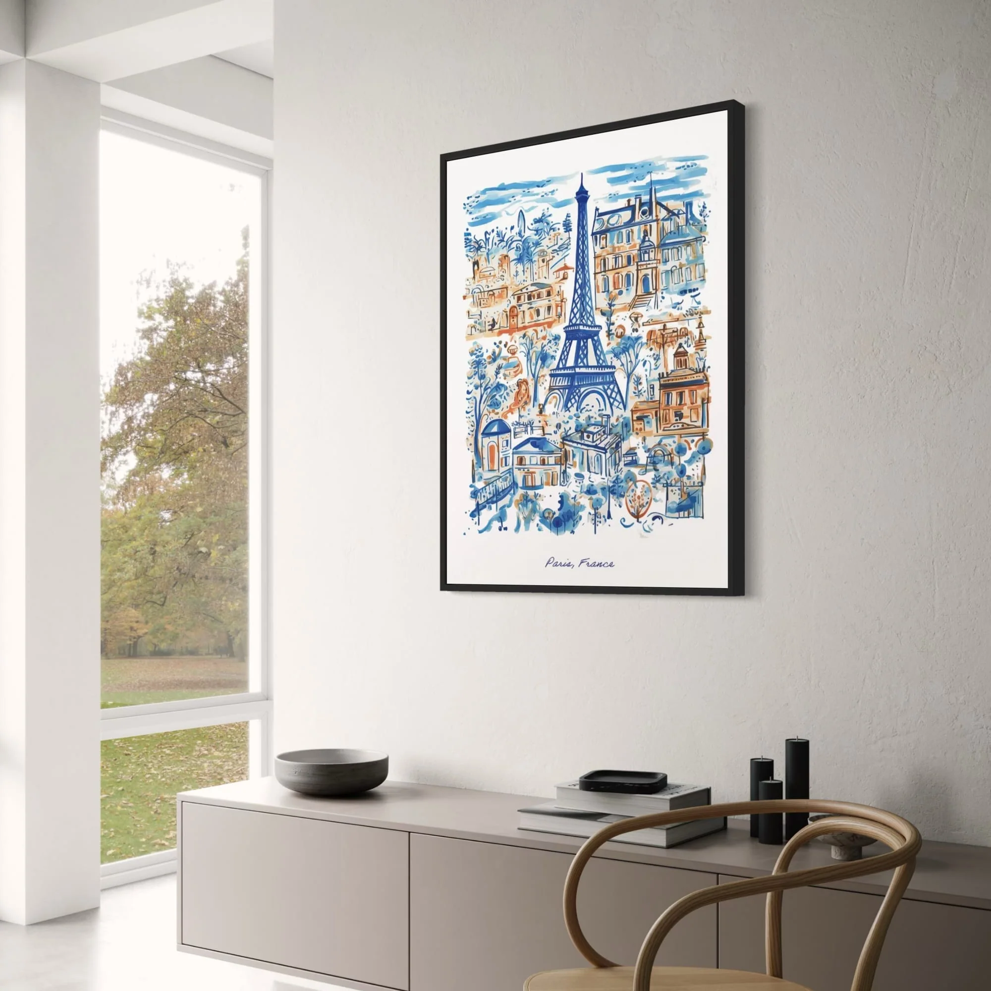Eiffel Tower Cityscape | Blue & Orange Art - Image 3