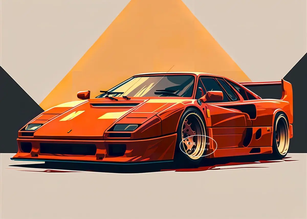 Red Black Ferrari F40 | Luxury Car Art