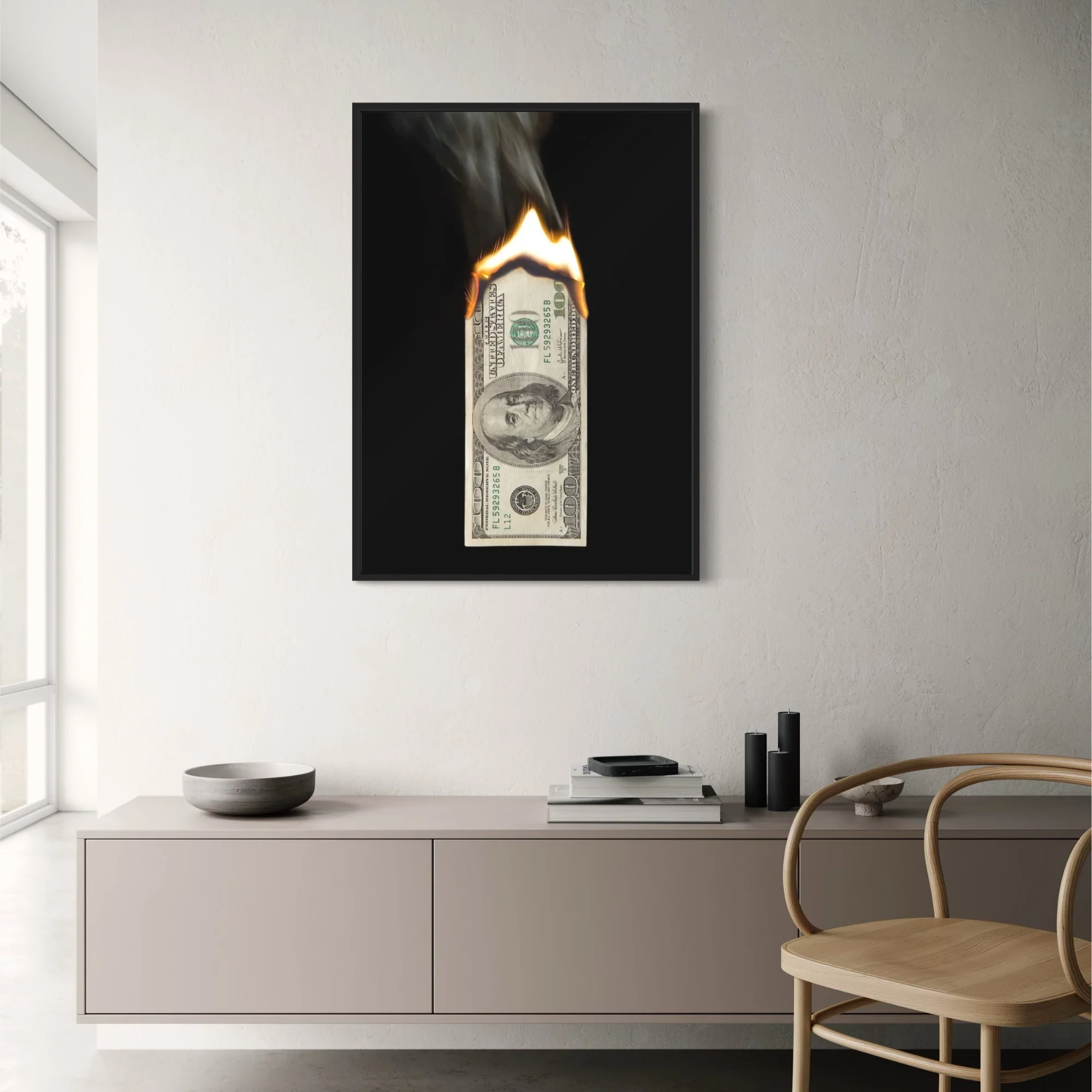 Burning Hundred Dollar Bill Art - Image 2