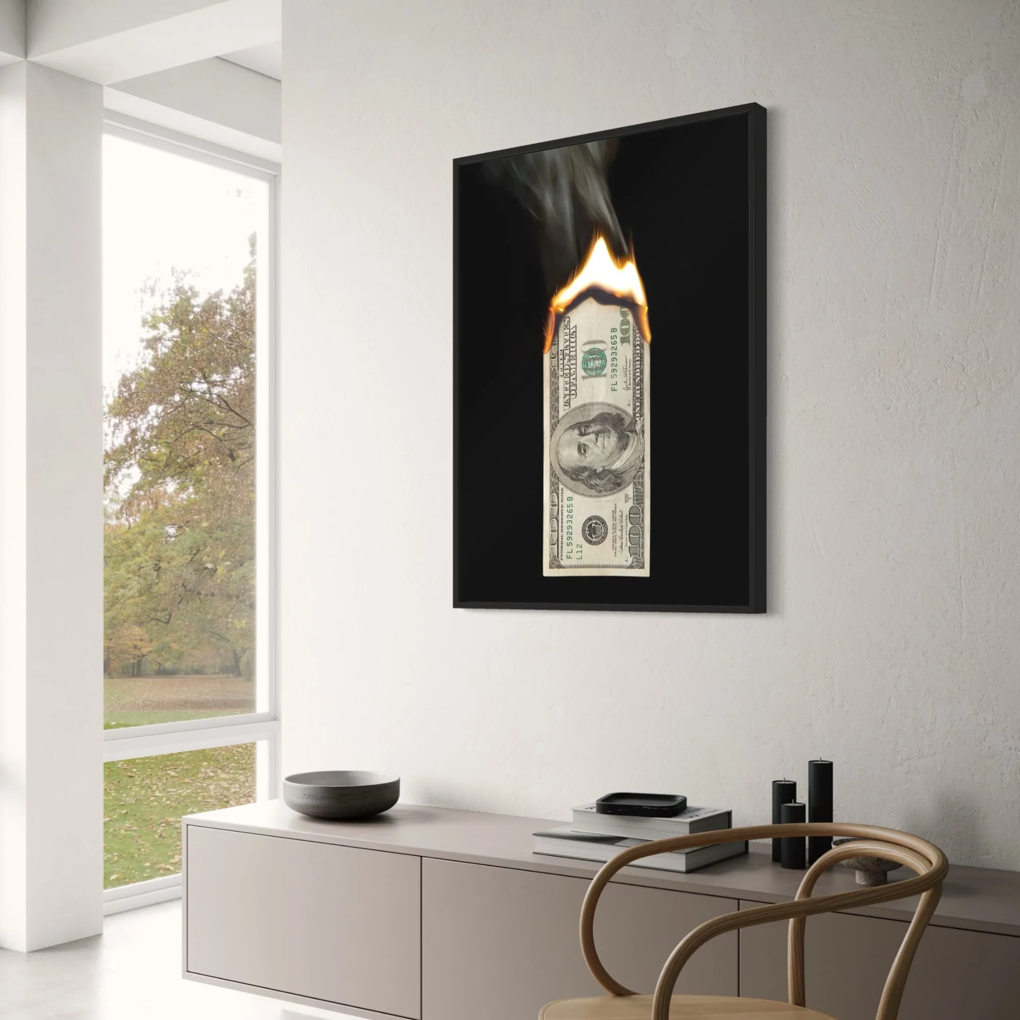 Burning Hundred Dollar Bill Art - Image 3