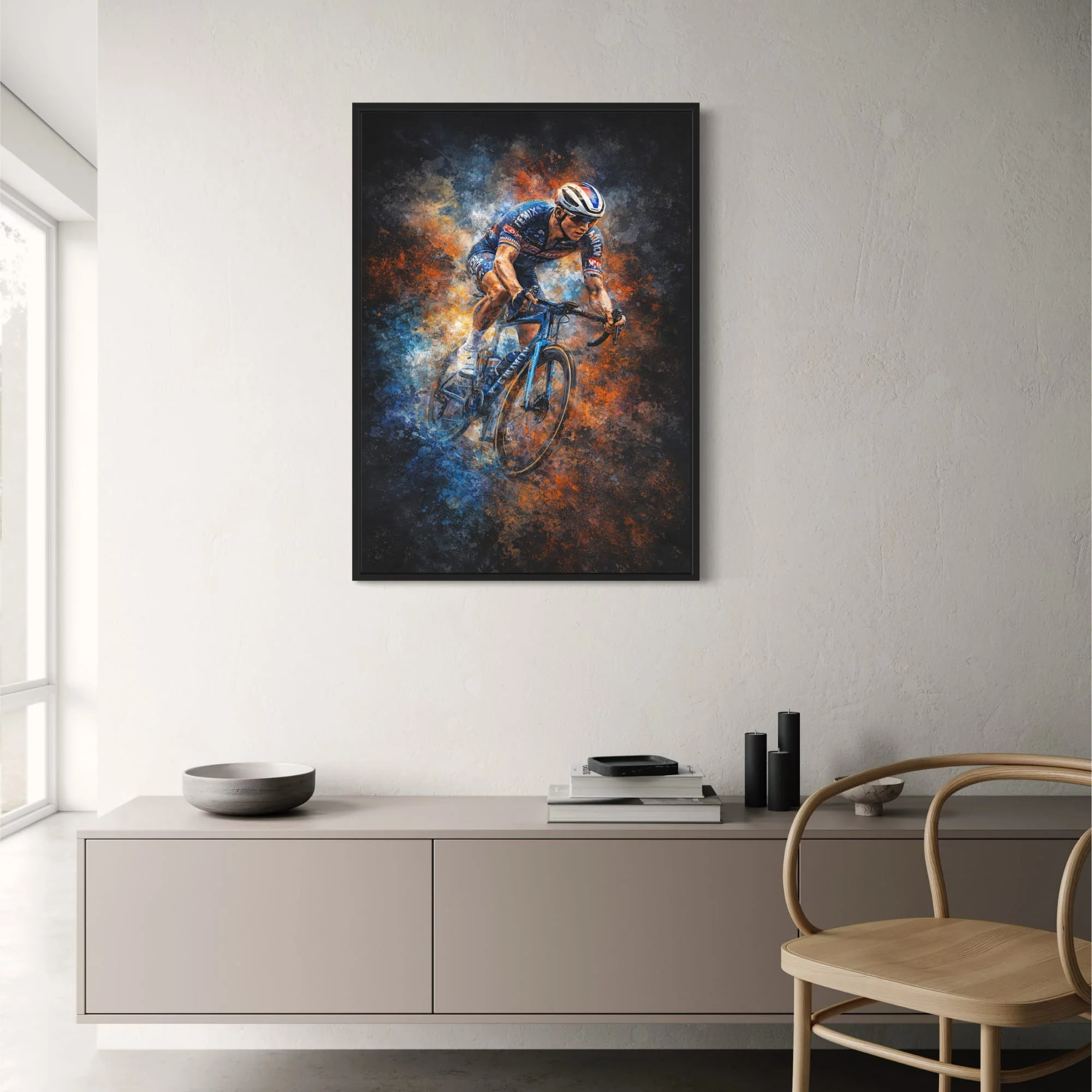 Bicycle Racing Poster | Vibrant Blue Orange Brush Strokes | Sports Enthusiasts Art Print | Home Office Gym Décor - Image 2